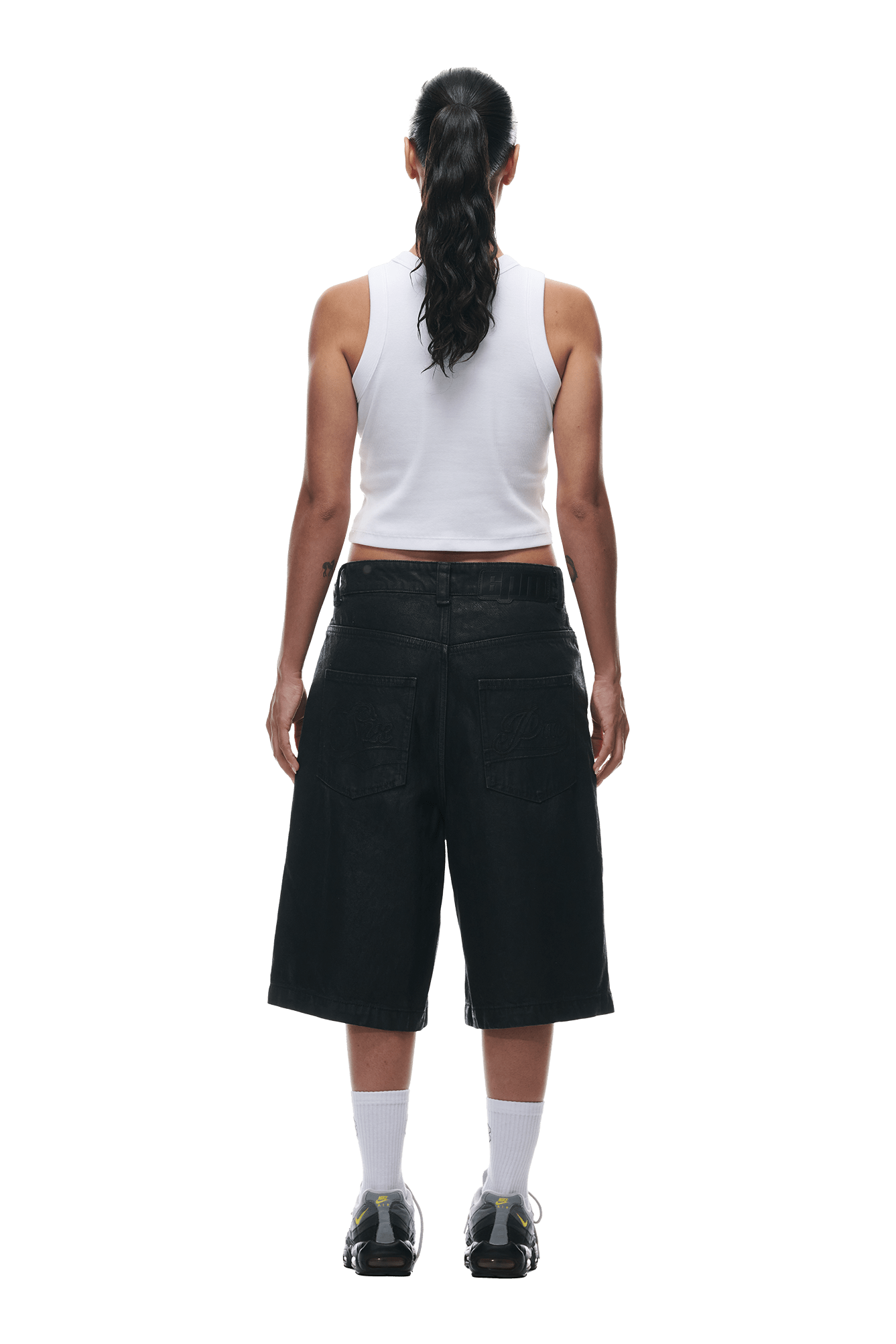 COATED DENIM SHORTS BLACK