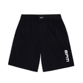 6PM SPORTS SHORTS BLACK by 6PM feature an elastic waistband and 6PM branding in white on the lower left leg and center waistband. The shorts are displayed flat on a white background.