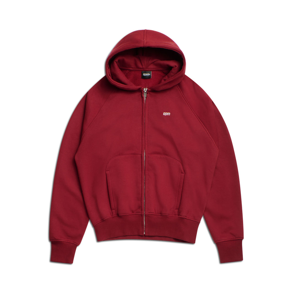 The 6PM ZIP HOODIE WINE RED is a maroon zip-up with a front pocket, hood, and subtle white chest logo. Shown on a white background, it’s designed for everyday comfort and features a clean, stylish finish.