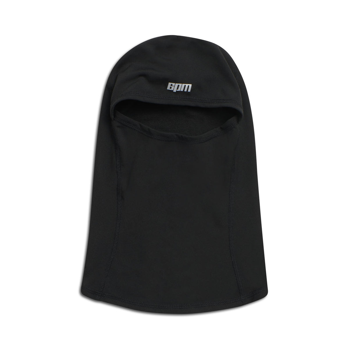 The TECH BALACLAVA BLACK by 6PM features an open face design, smooth fabric, and a small 6PM logo on the forehead, shown against a white background.
