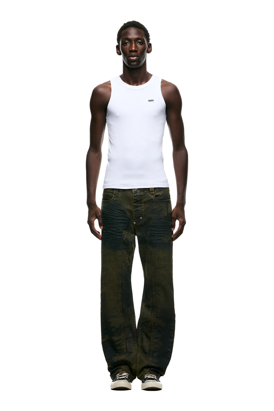 BOOTCUT DENIM DARK BLUE WITH YELLOW OVERDYE