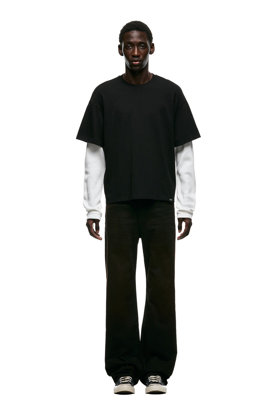 TWO TONE WAFFLE HENLEY BLACK/ANTHRACITE