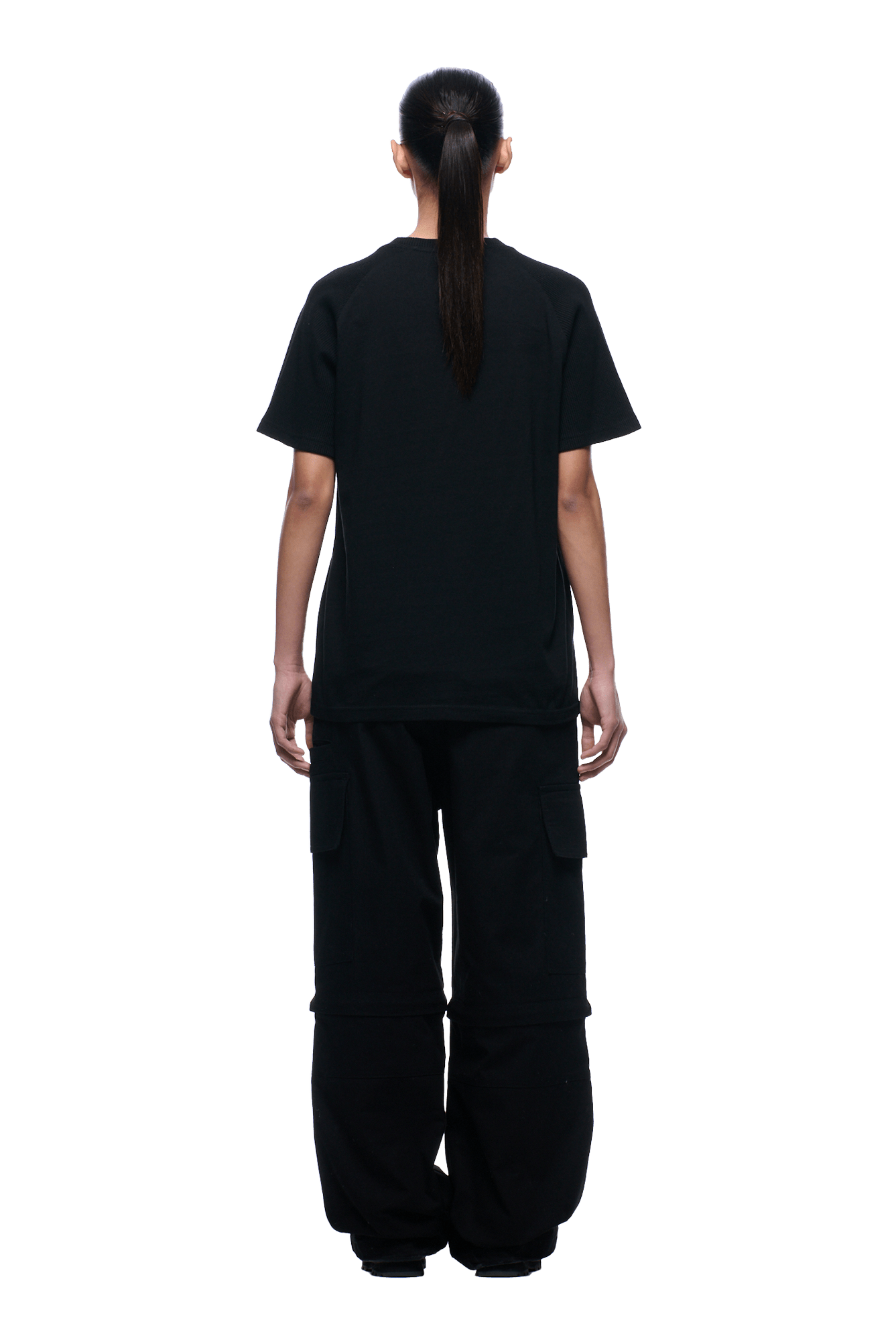 WAFFLE SLEEVE RAGLAN TEE BLACK