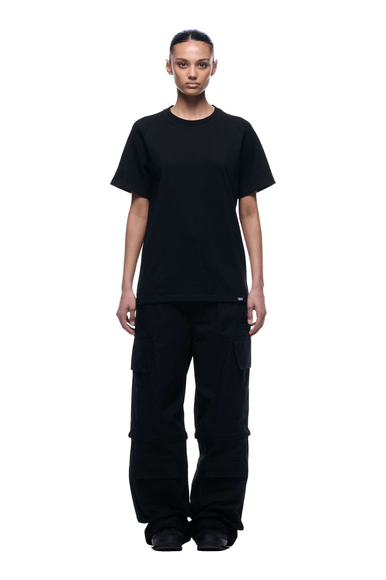 WAFFLE SLEEVE RAGLAN TEE BLACK