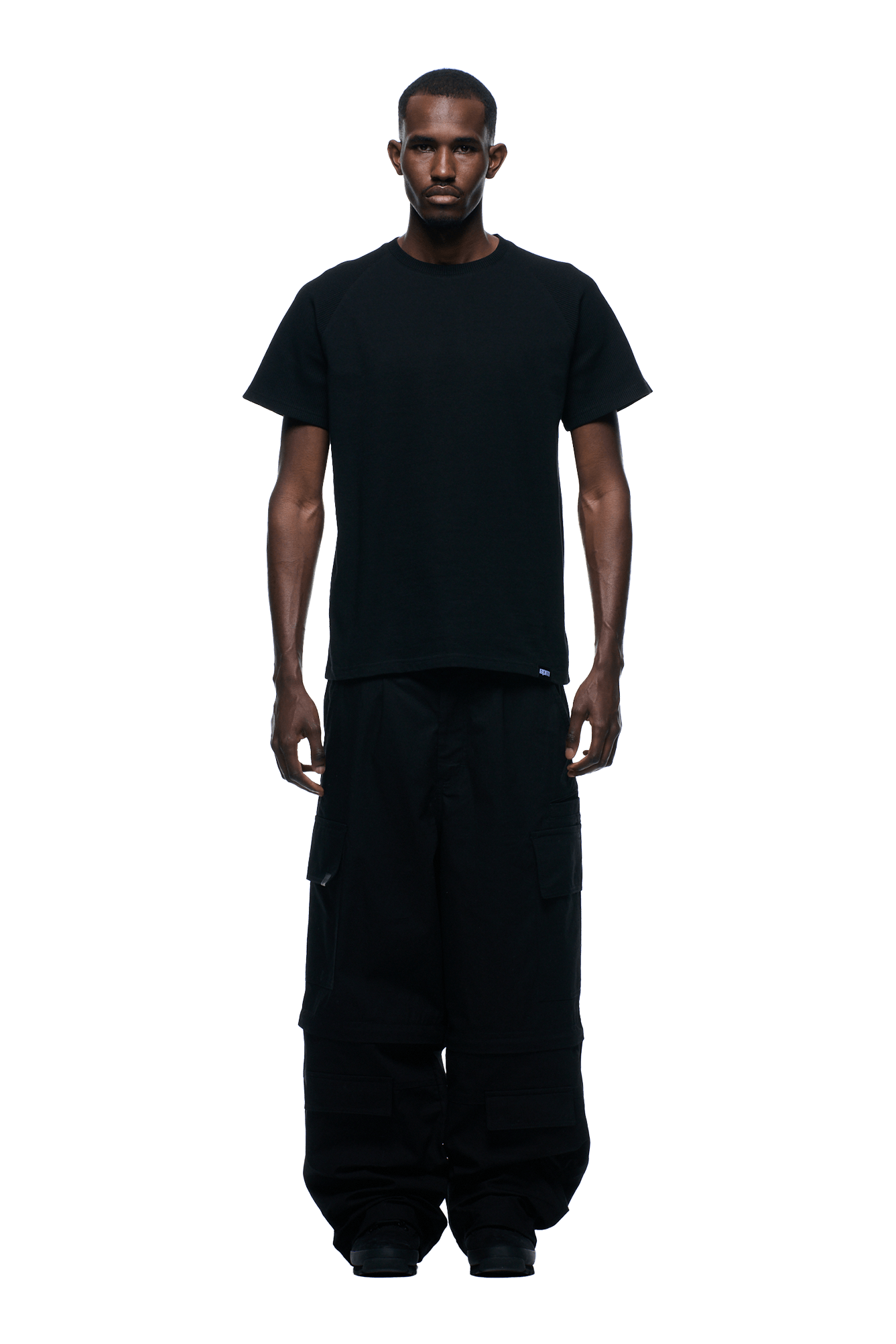WAFFLE SLEEVE RAGLAN TEE BLACK