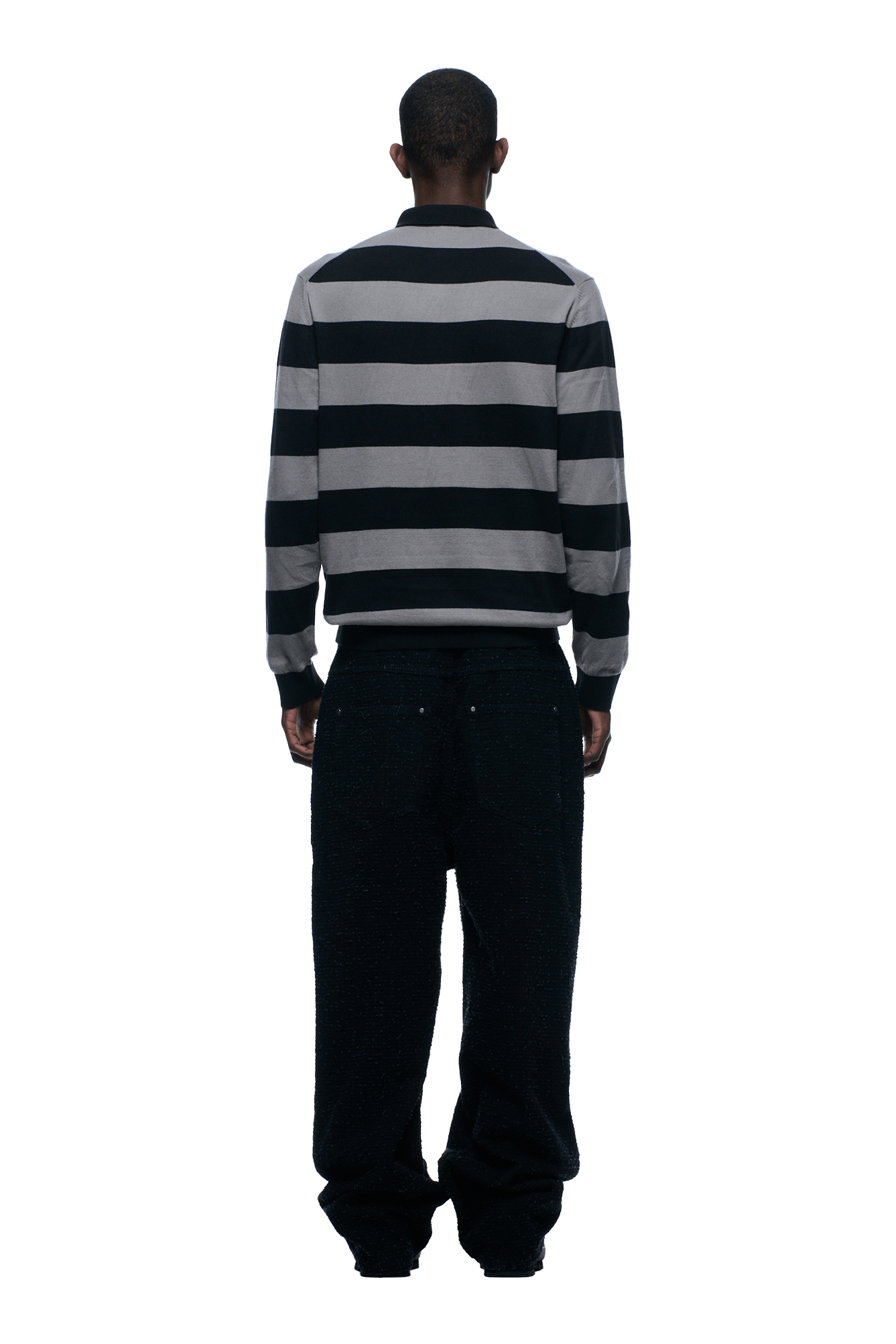 LS STRIPED POLO BLACK
