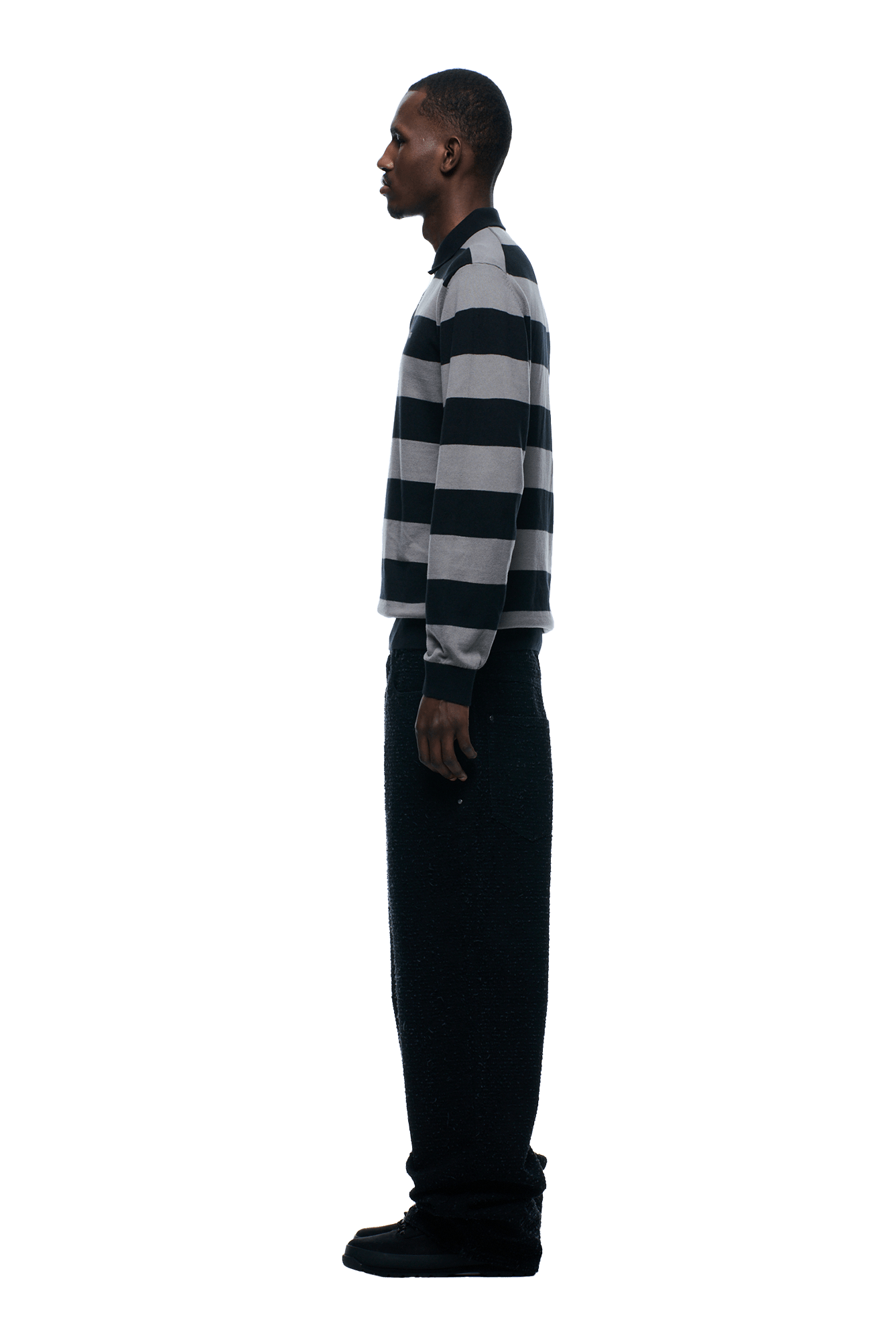 LS STRIPED POLO BLACK