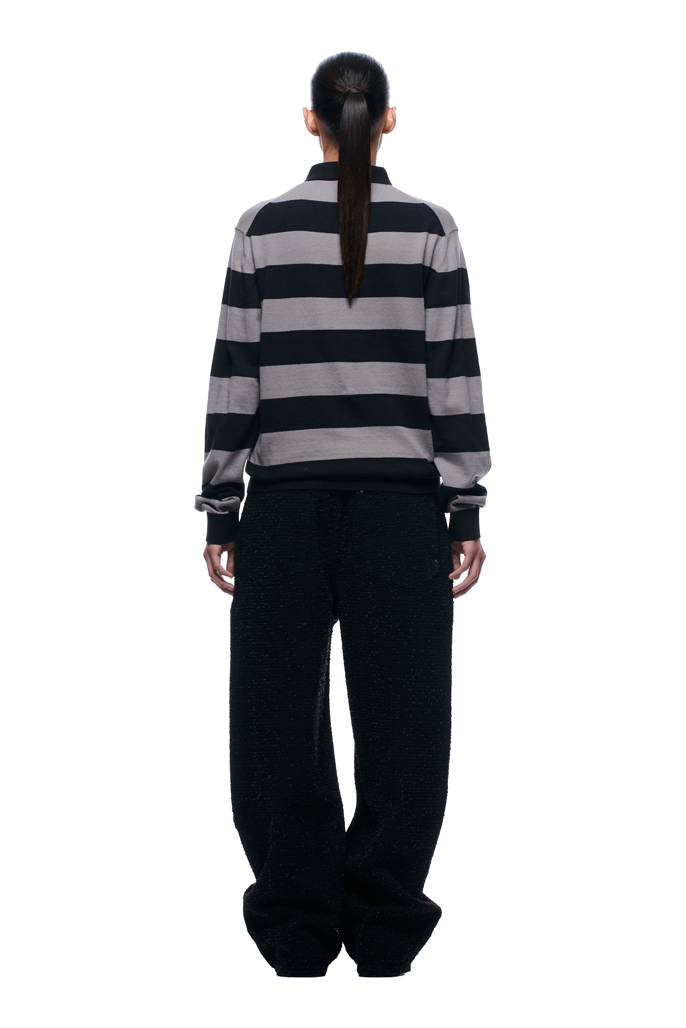 LS STRIPED POLO BLACK
