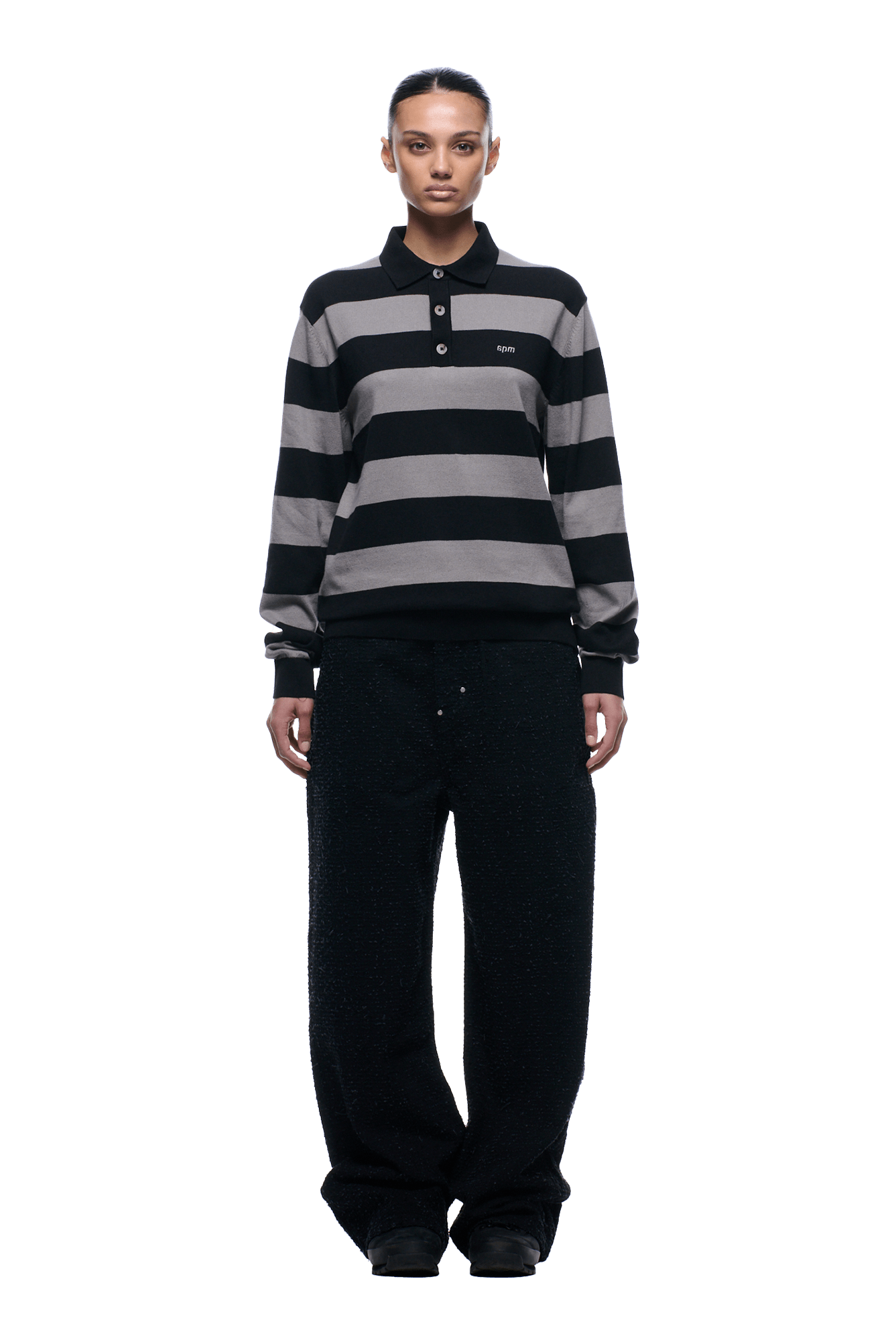 LS STRIPED POLO BLACK