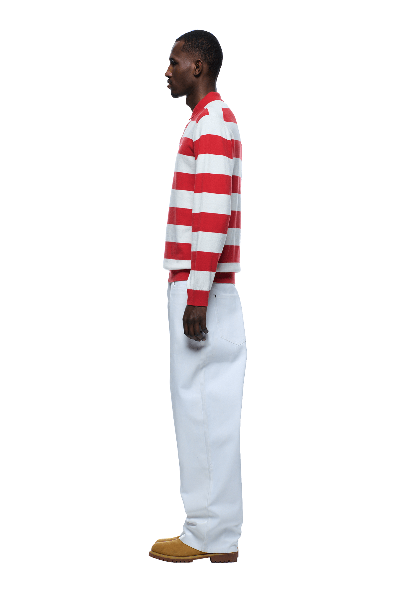 LS STRIPED POLO RED