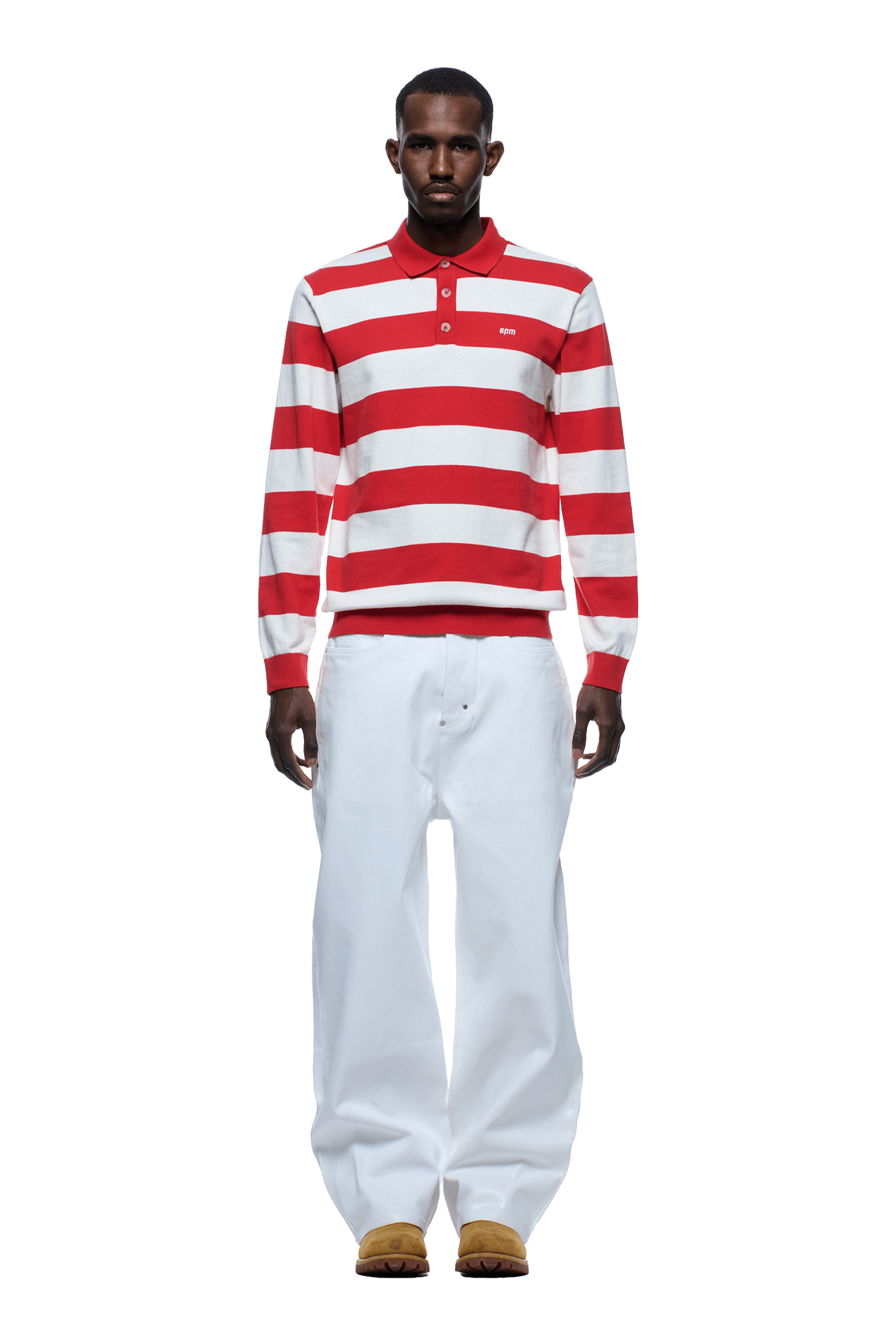 LS STRIPED POLO RED