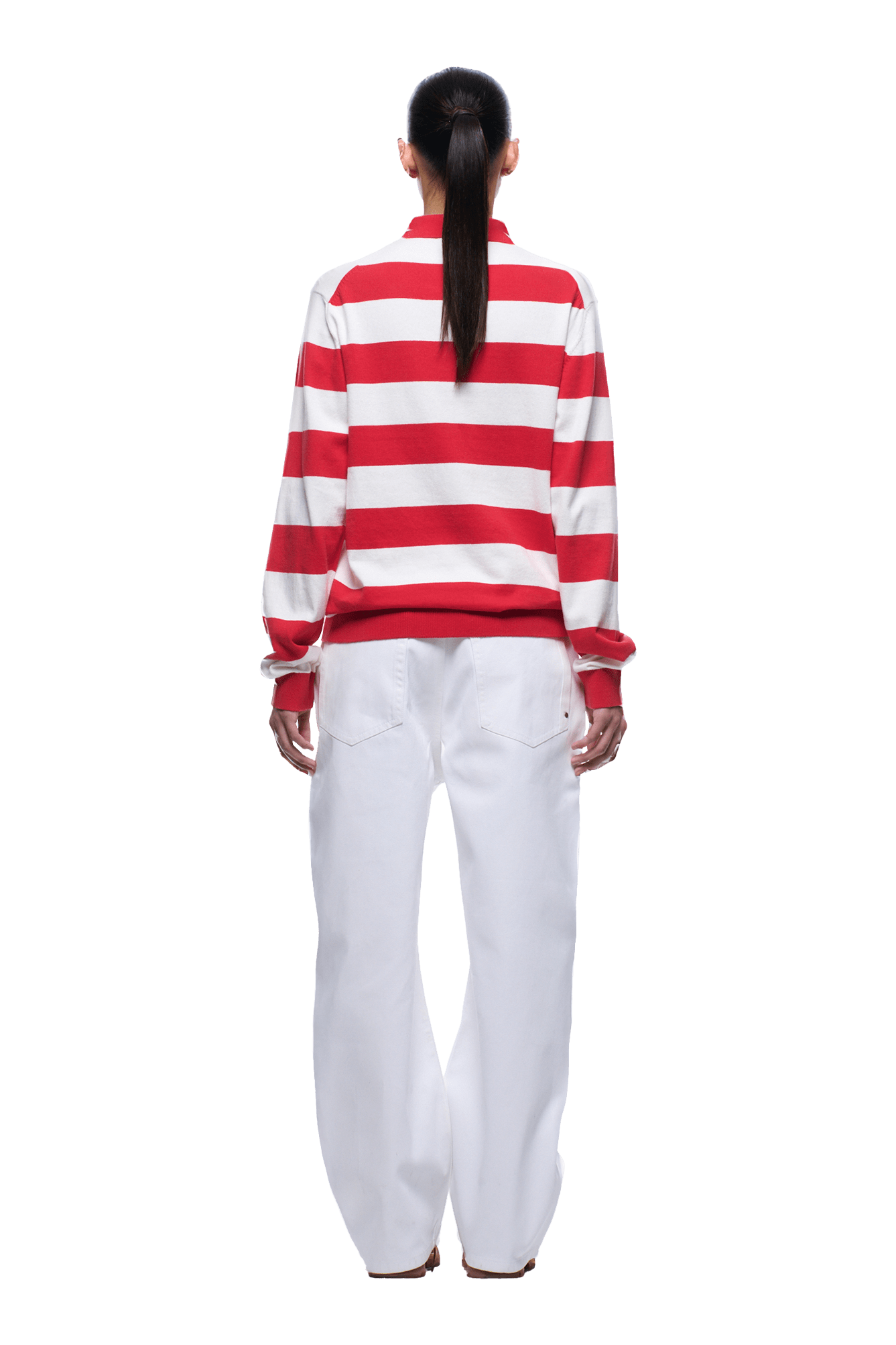 LS STRIPED POLO RED