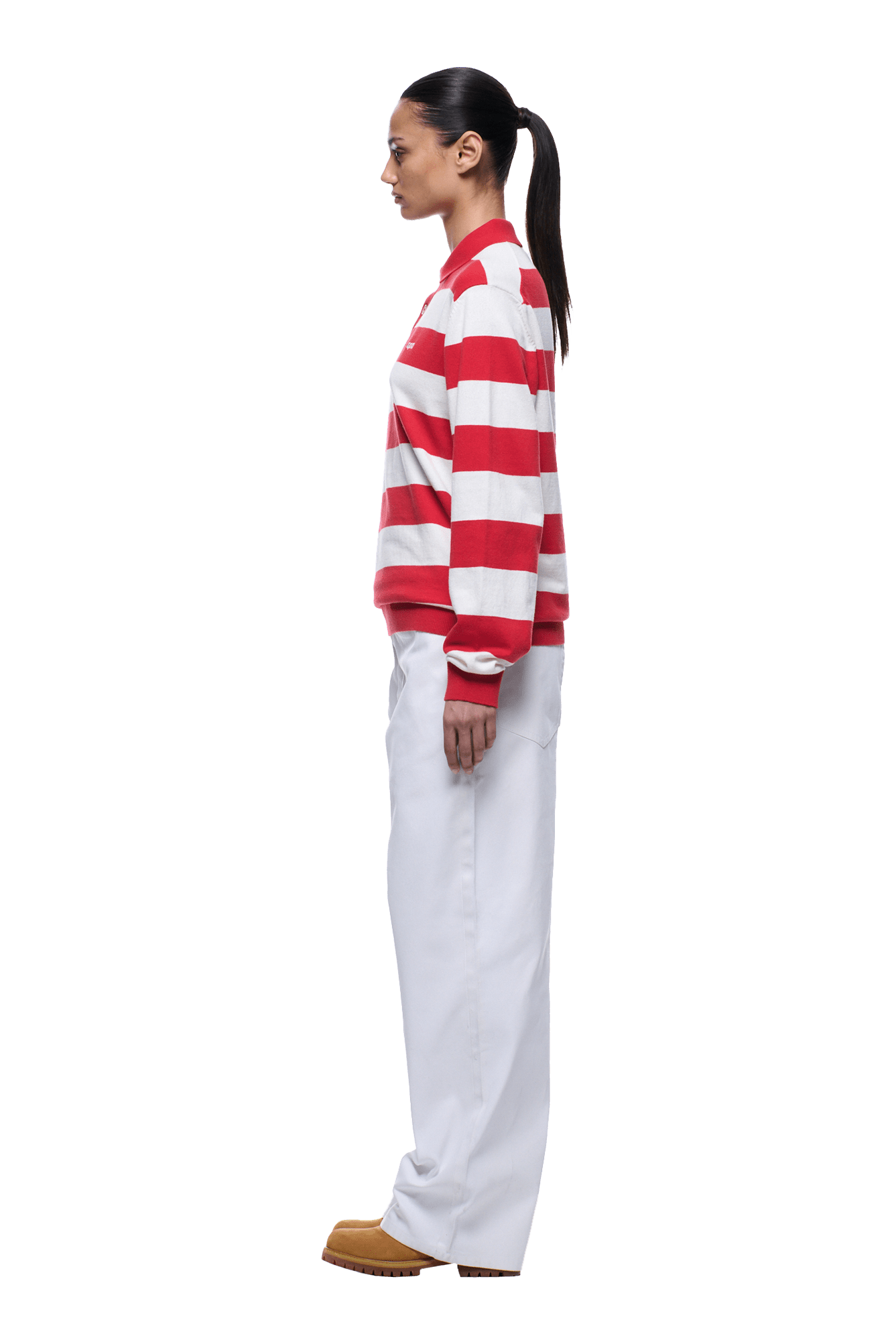 LS STRIPED POLO RED