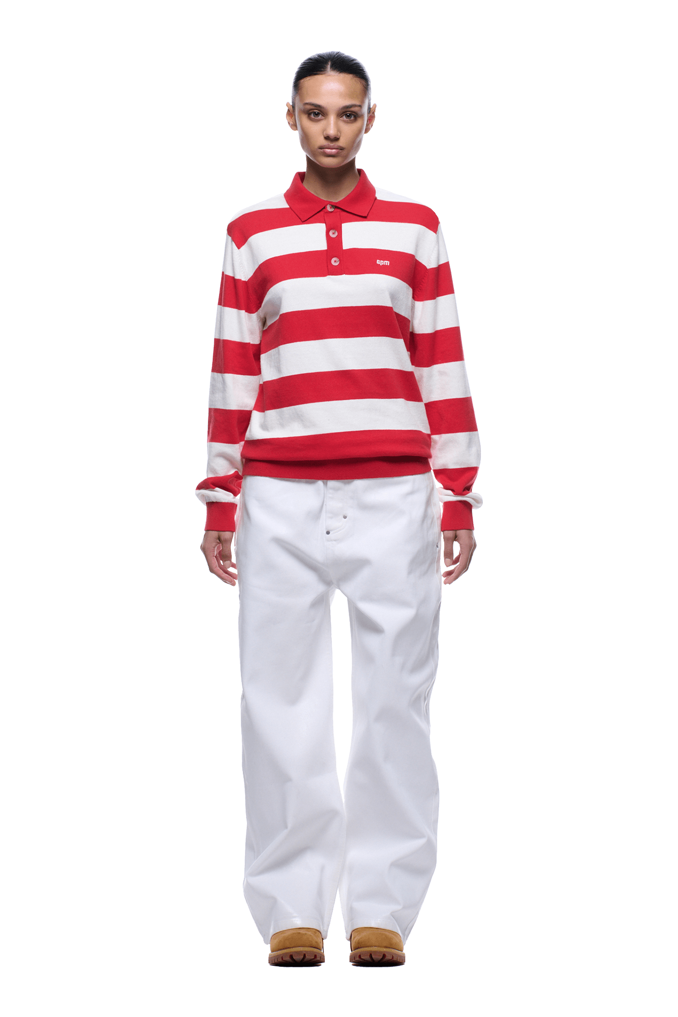 LS STRIPED POLO RED