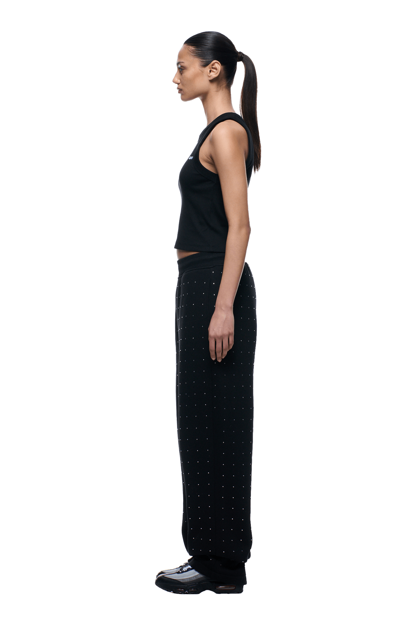 RHINESTONE OPEN LEG JOGGER BLACK