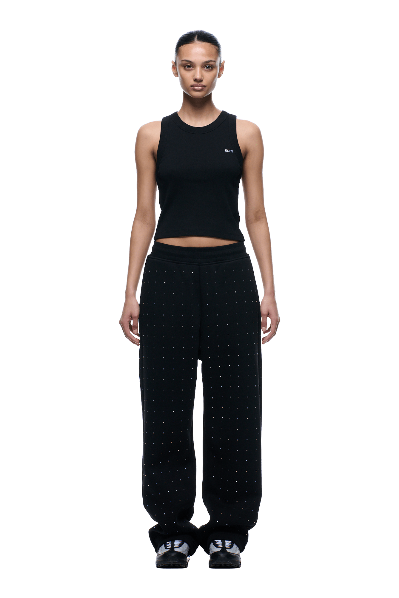 RHINESTONE OPEN LEG JOGGER BLACK