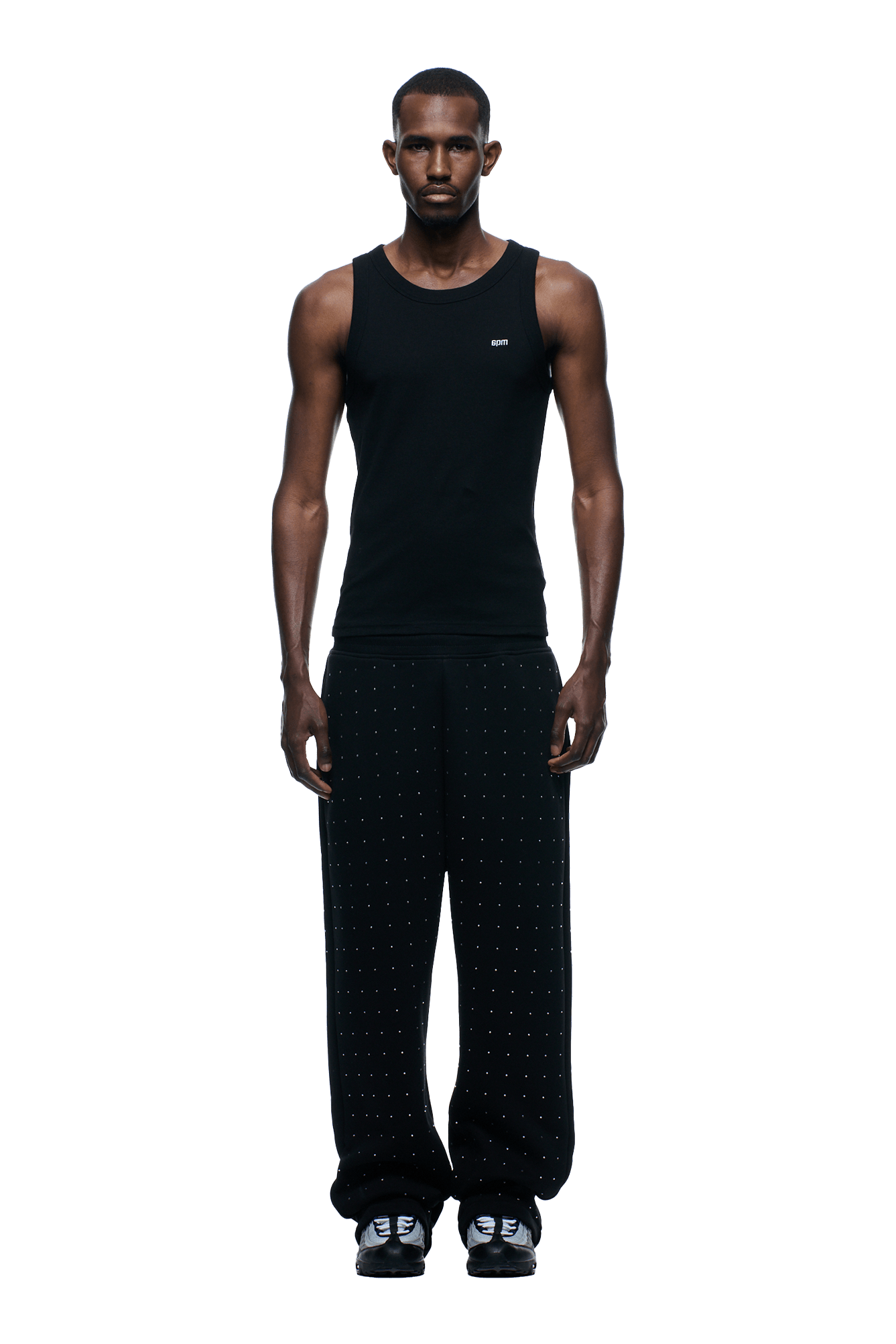 RHINESTONE OPEN LEG JOGGER BLACK