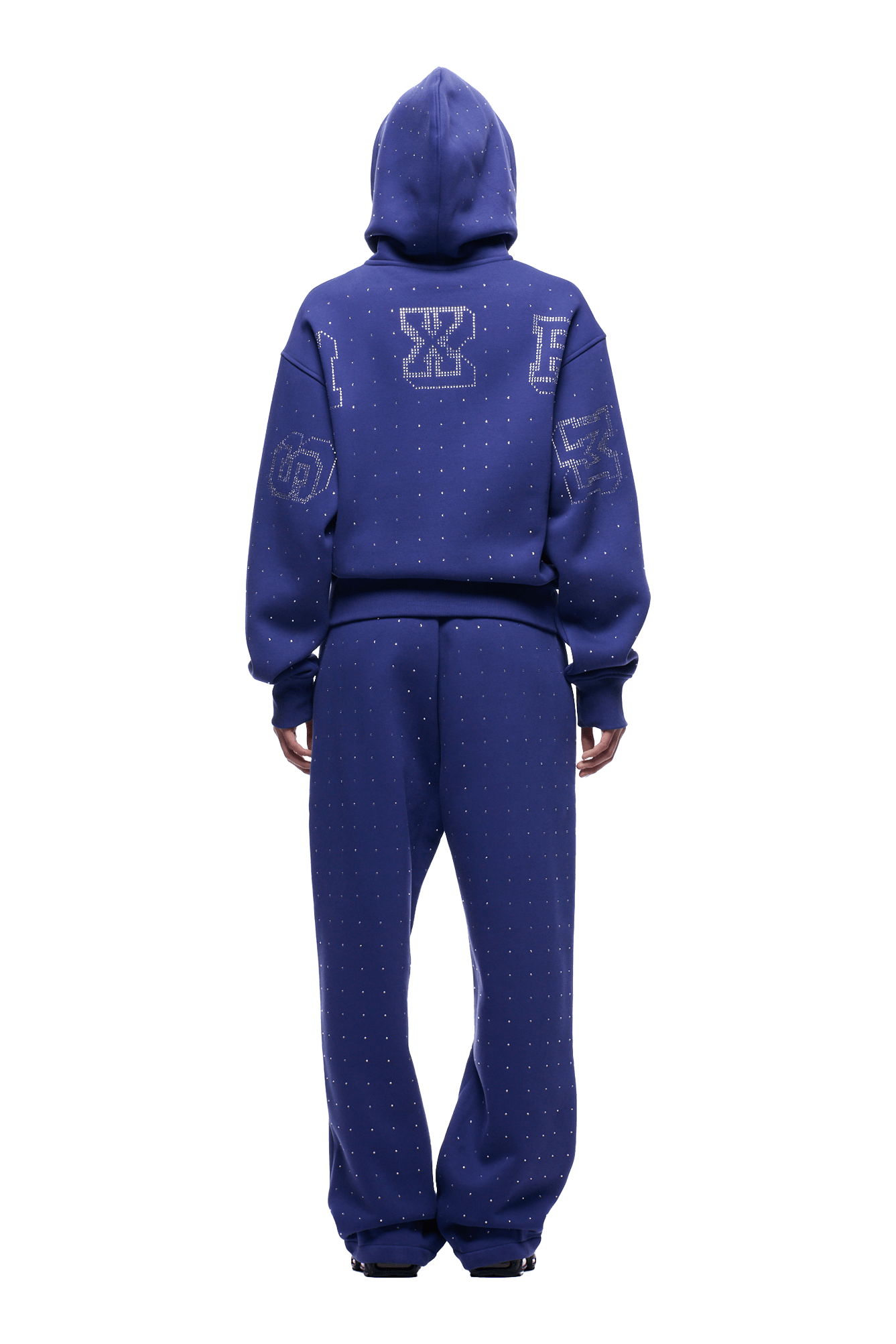 RHINESTONE LETTER ZIP HOODIE BLUE