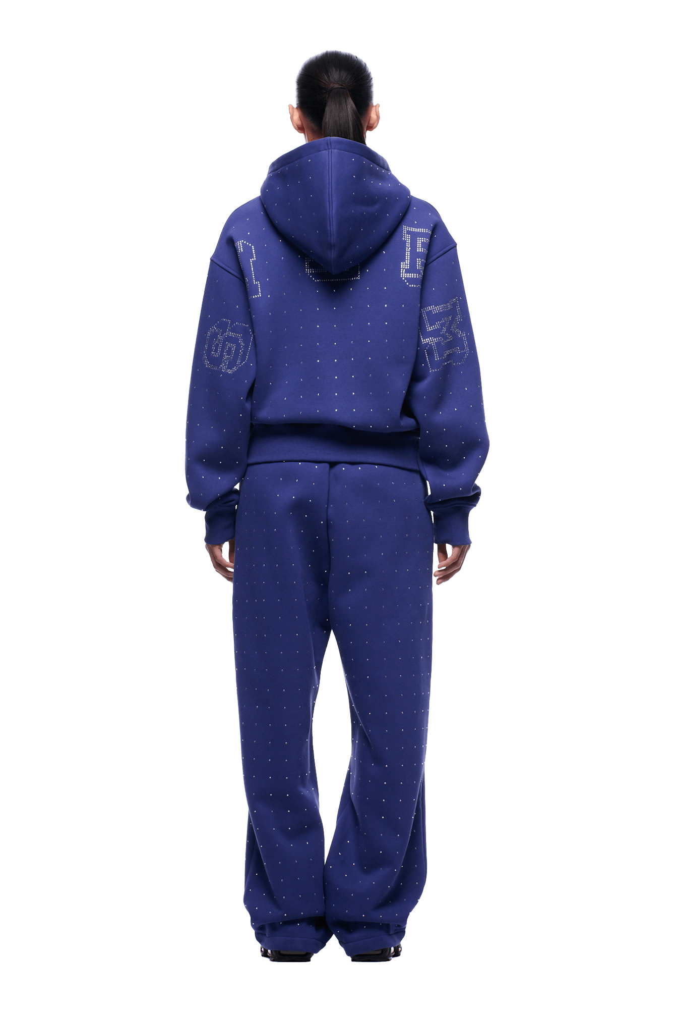 RHINESTONE LETTER ZIP HOODIE BLUE