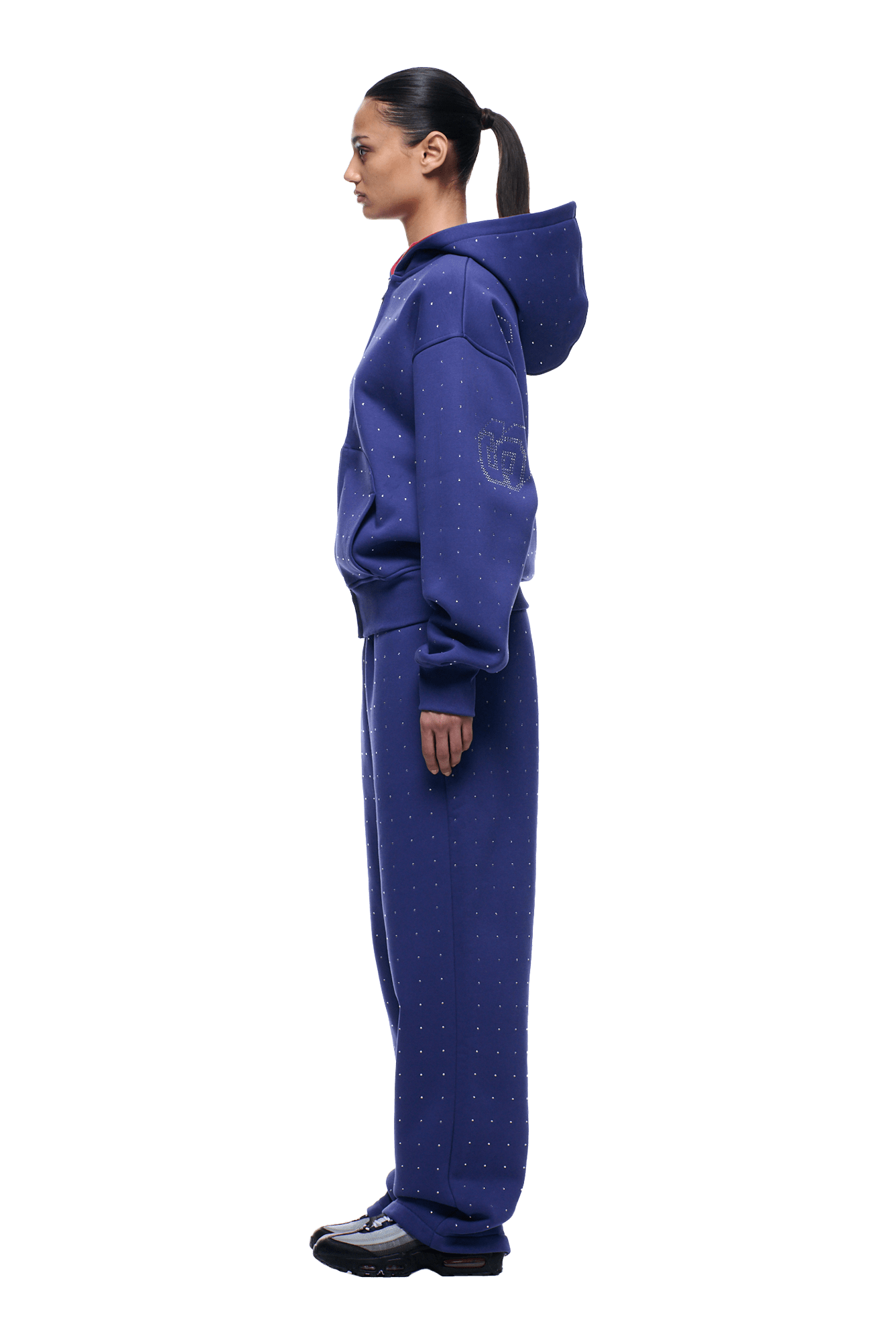 RHINESTONE LETTER ZIP HOODIE BLUE