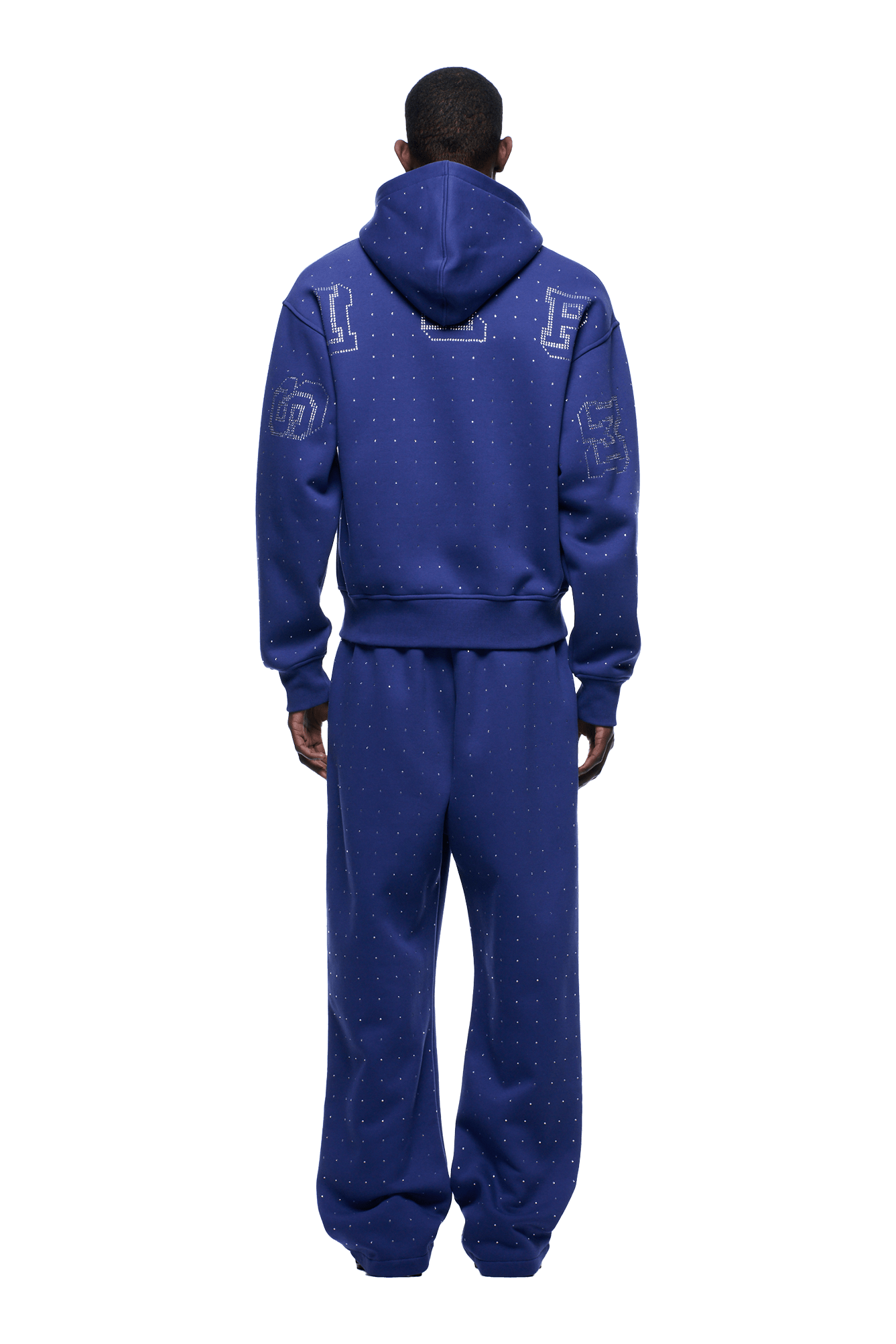 RHINESTONE LETTER ZIP HOODIE BLUE