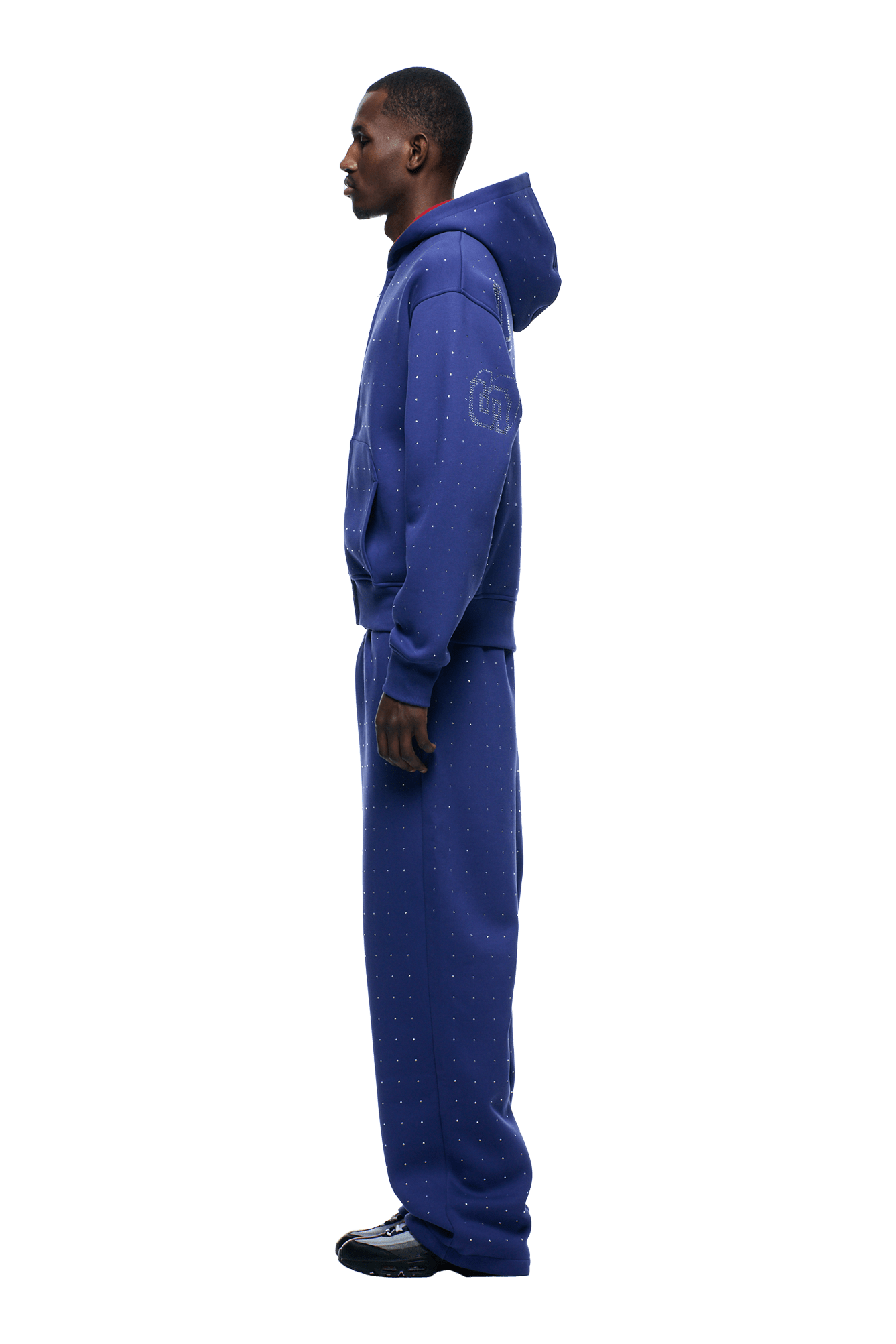 RHINESTONE LETTER ZIP HOODIE BLUE