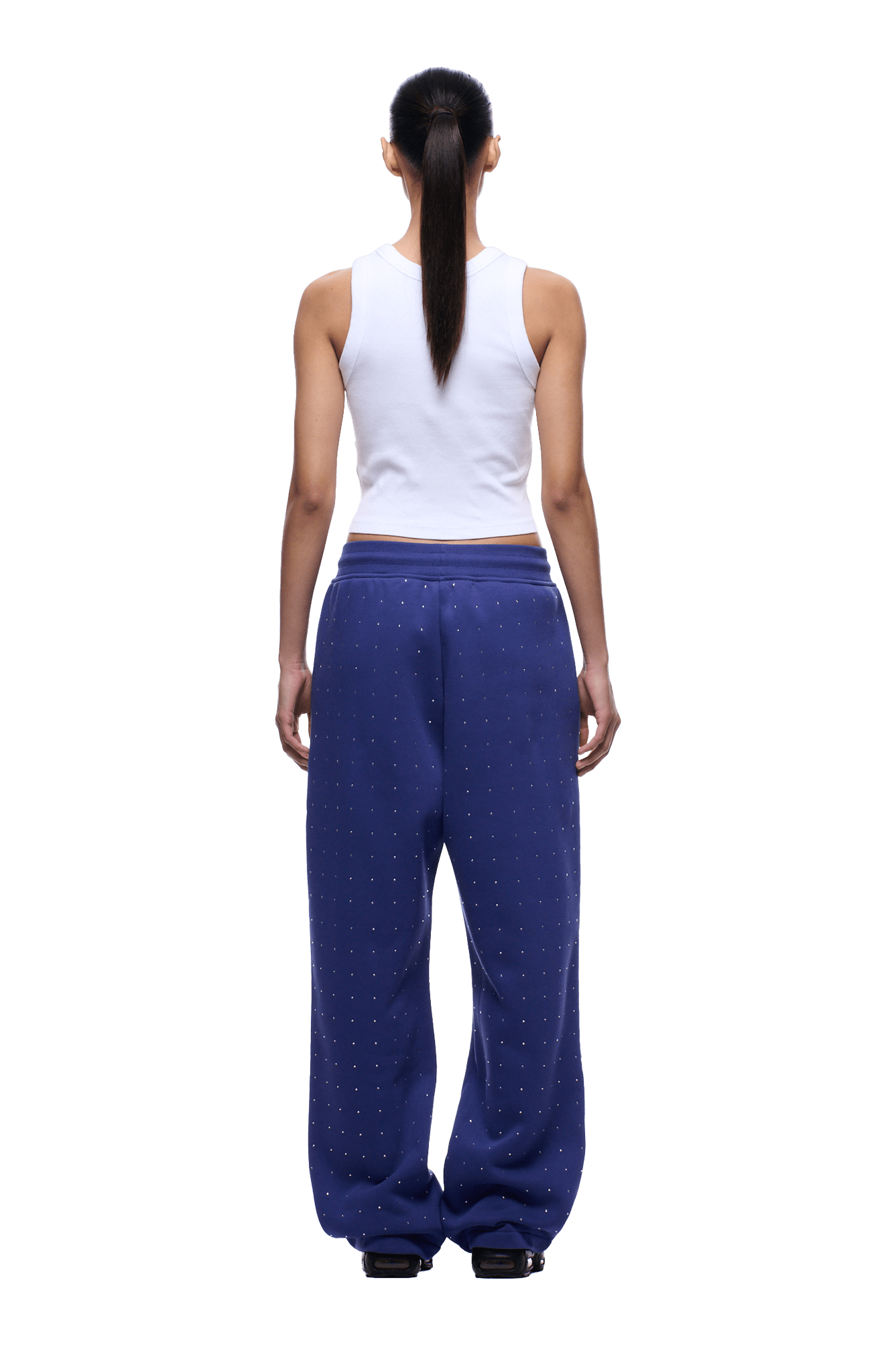 RHINESTONE OPEN LEG JOGGER BLUE