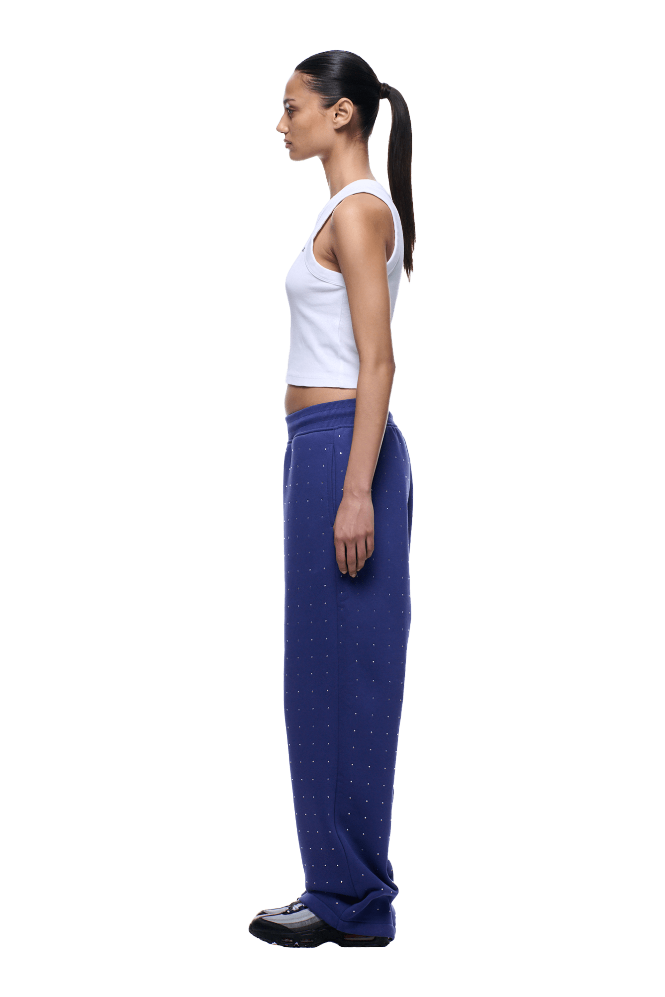 RHINESTONE OPEN LEG JOGGER BLUE