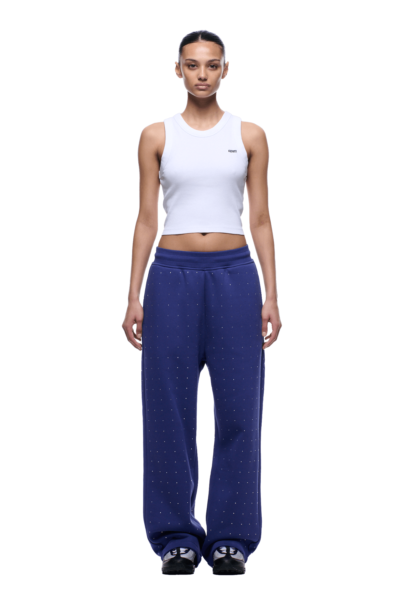 RHINESTONE OPEN LEG JOGGER BLUE