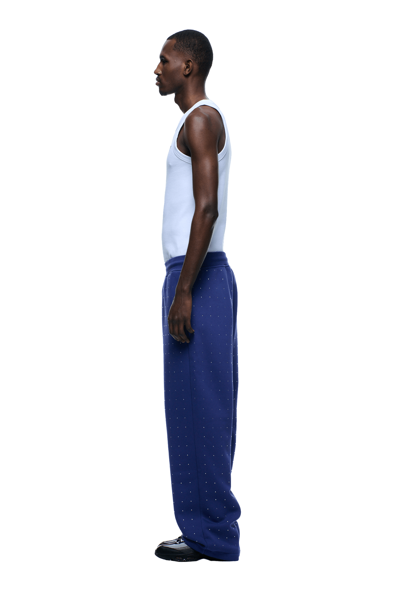 RHINESTONE OPEN LEG JOGGER BLUE
