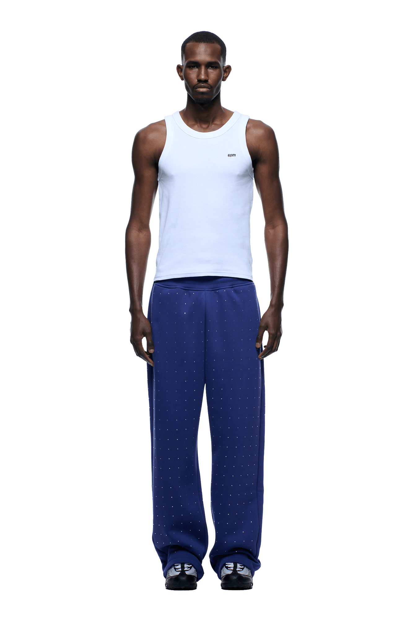 RHINESTONE OPEN LEG JOGGER BLUE