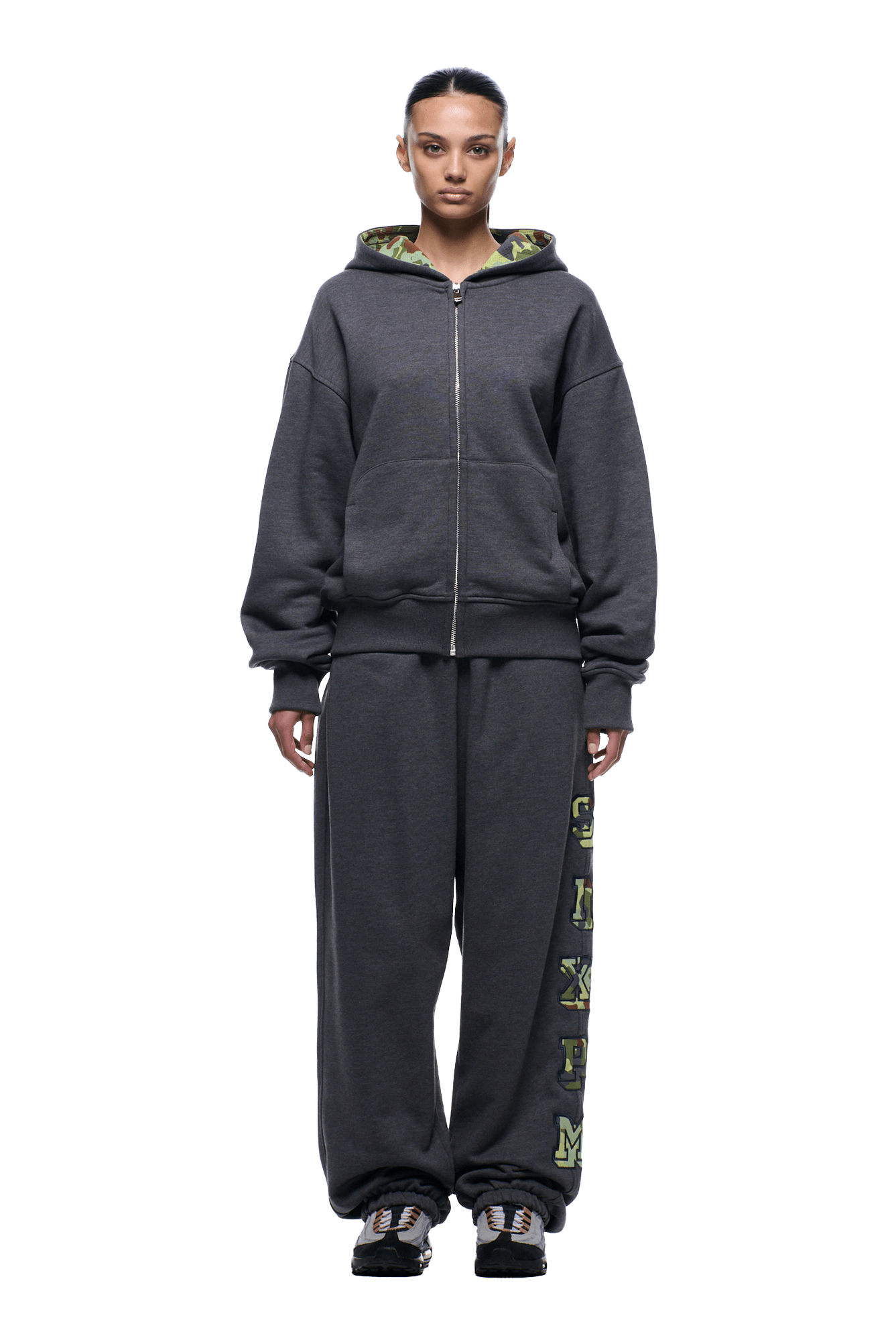 WAFFLE LINED ZIP HOODIE GREY CAMO