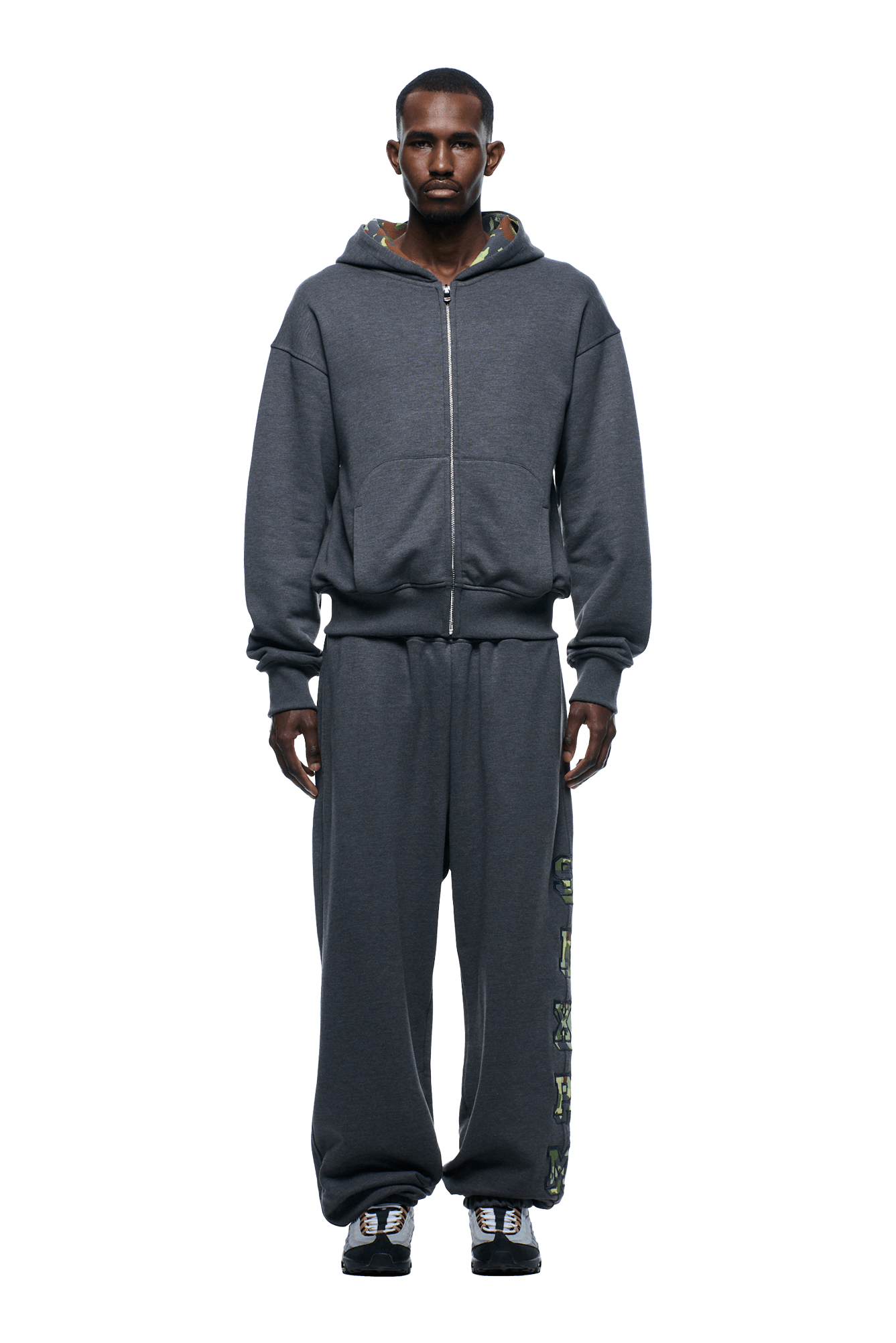 WAFFLE LINED ZIP HOODIE GREY CAMO