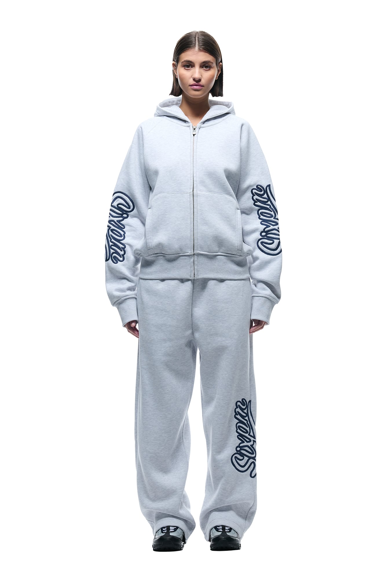 WAVE LOGO ZIP HOODIE LIGHT GREY