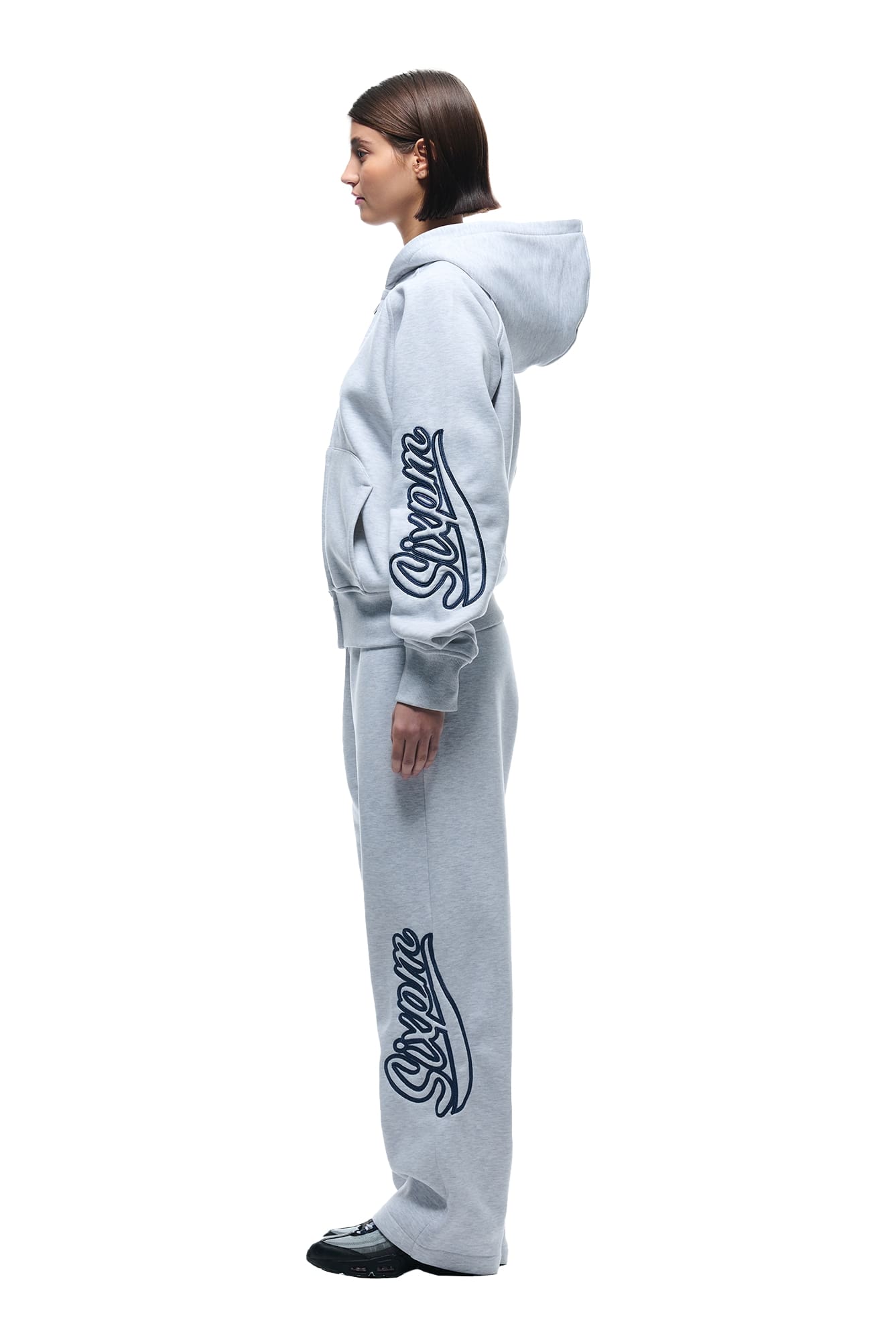 WAVE LOGO ZIP HOODIE LIGHT GREY