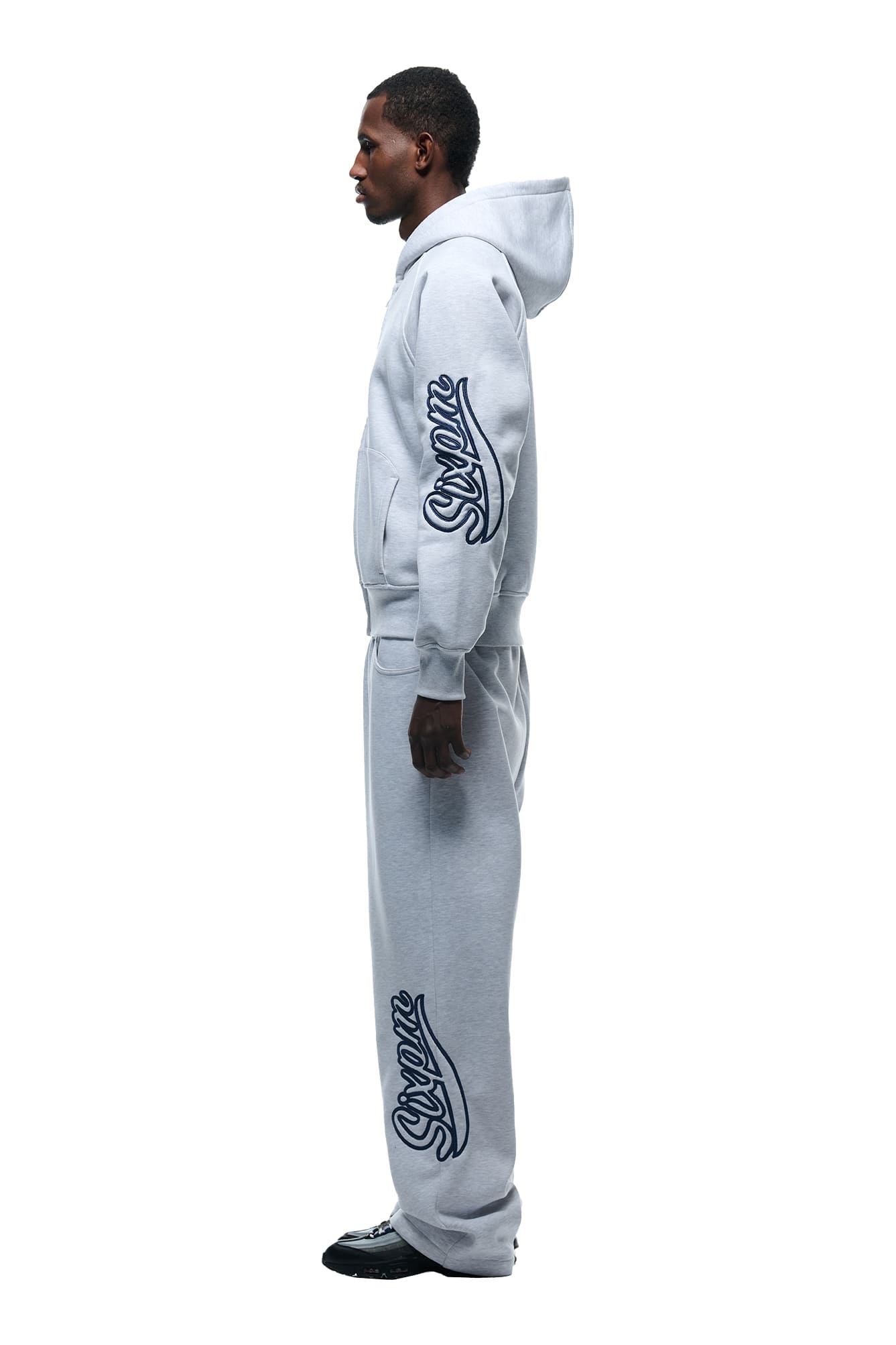 WAVE LOGO ZIP HOODIE LIGHT GREY