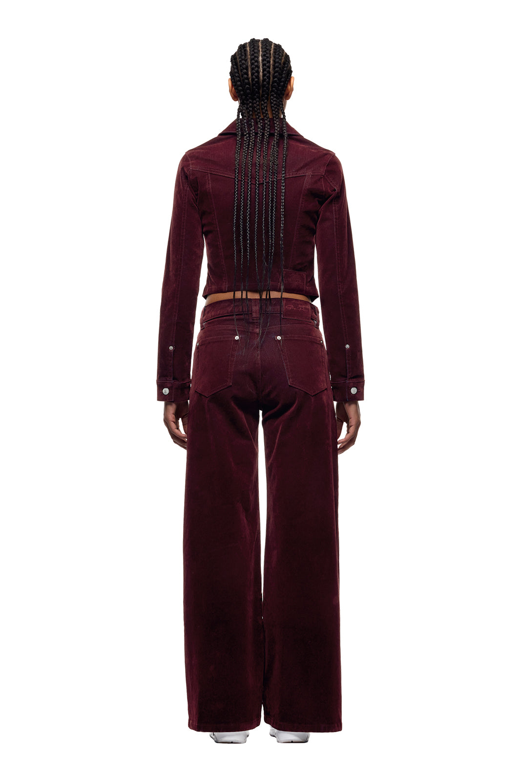 WMNS VELVET DENIM JACKET BORDEAUX RED