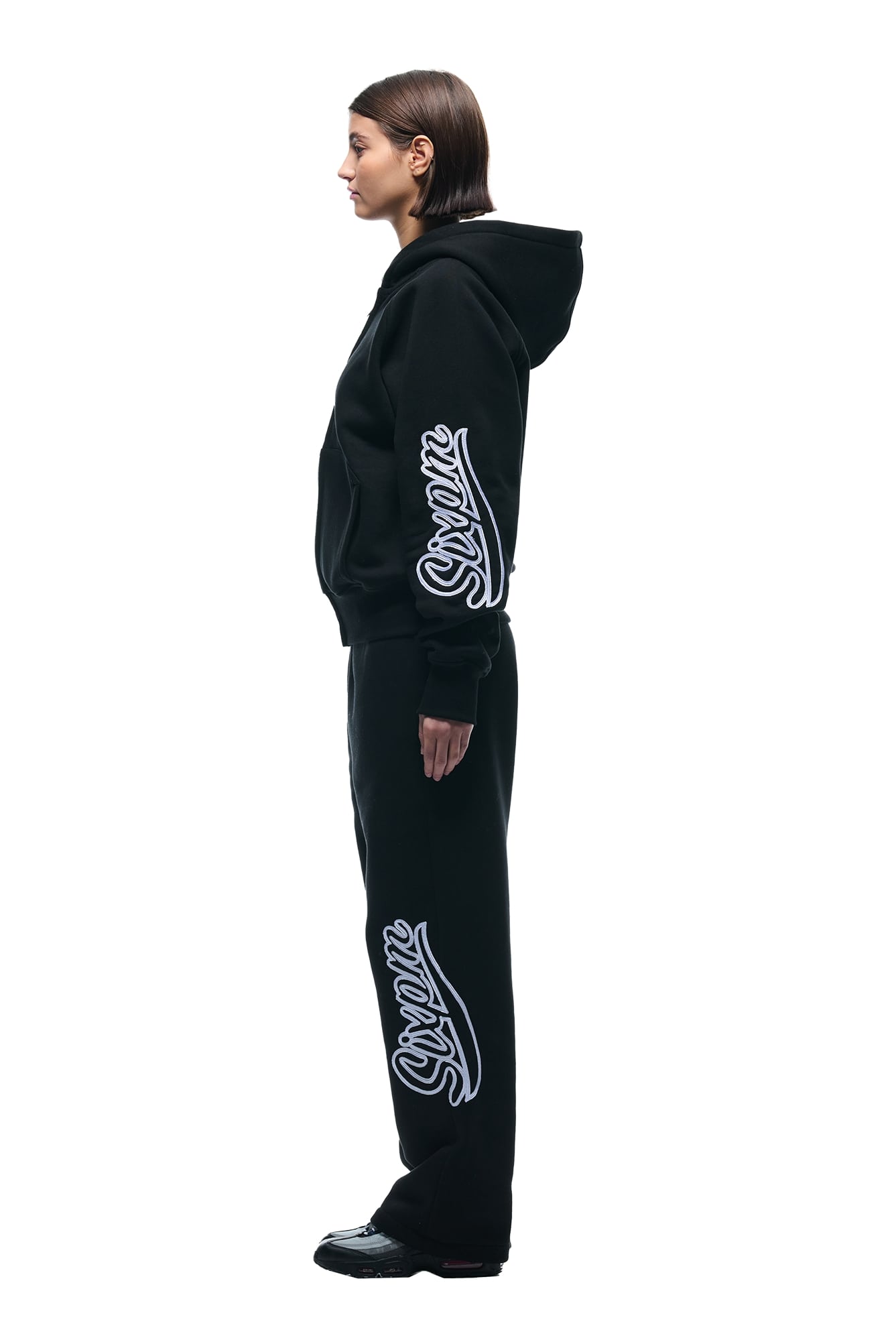 WAVE LOGO ZIP HOODIE BLACK