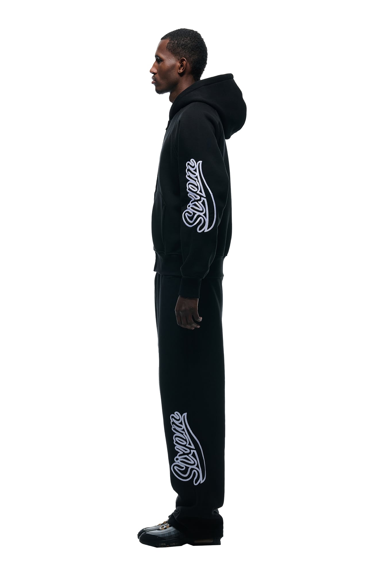 WAVE LOGO ZIP HOODIE BLACK