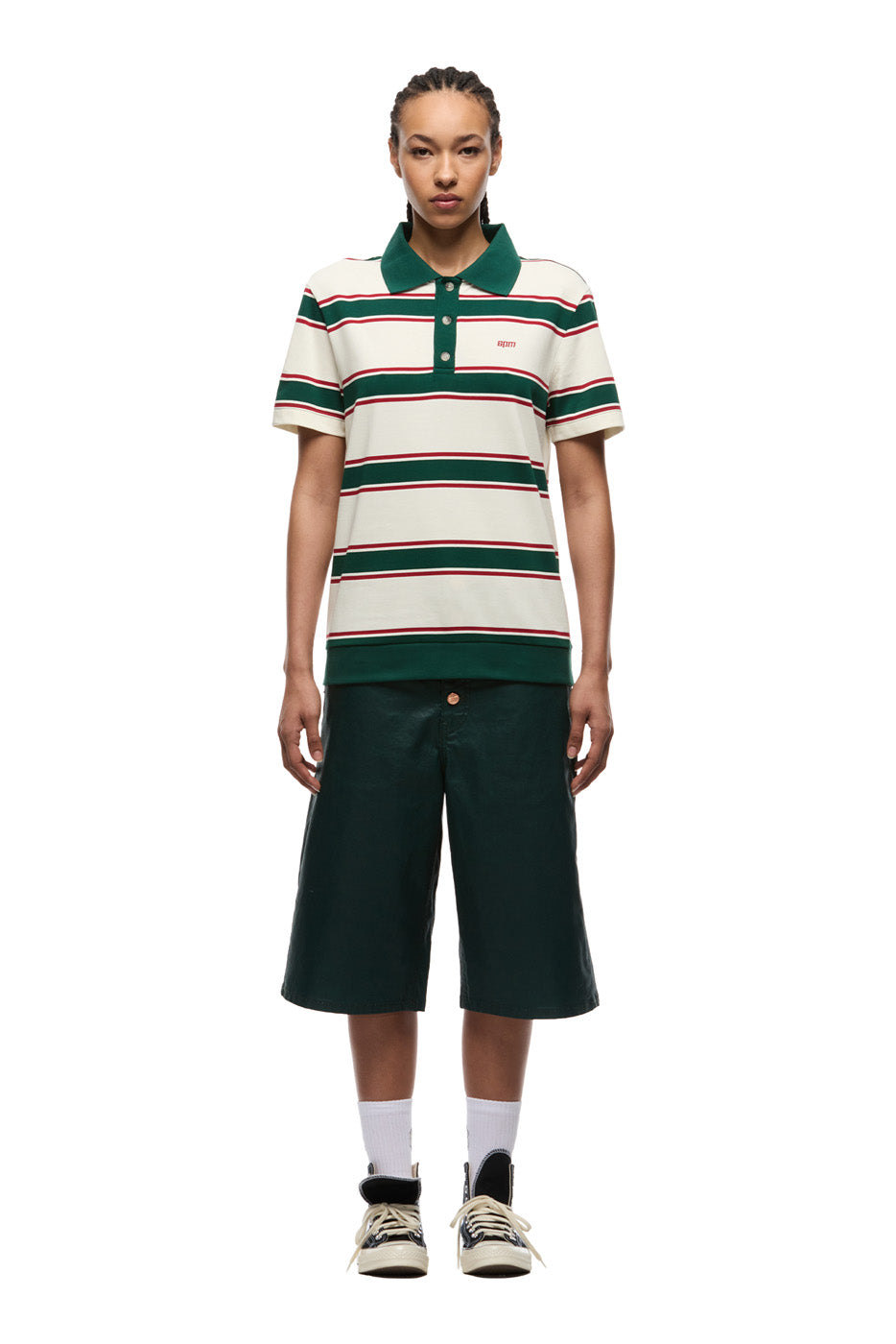 STRIPED JERSEY POLO DARK GREEN/ ROUGE RED