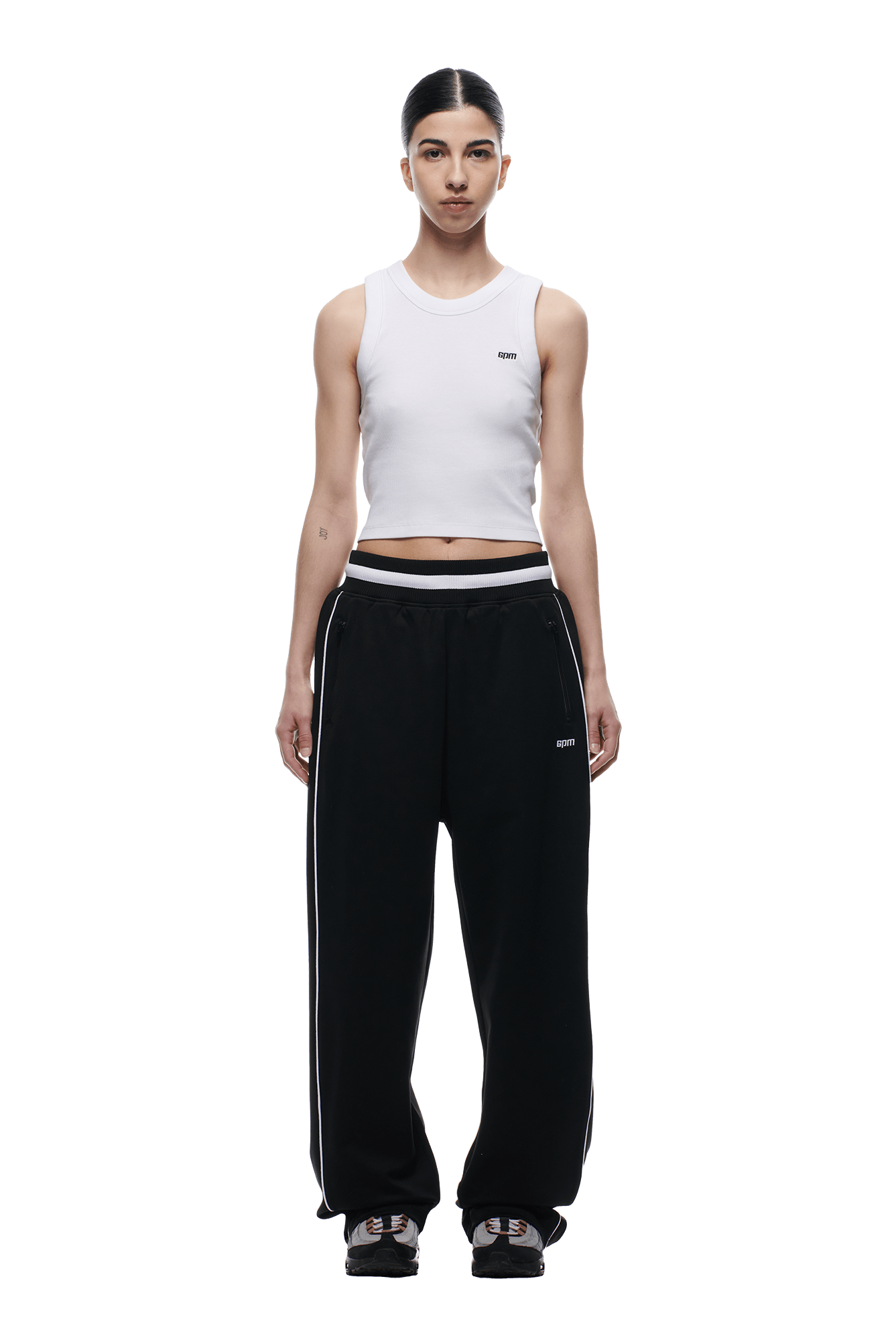 RIBBED TRAINER PANTS BLACK