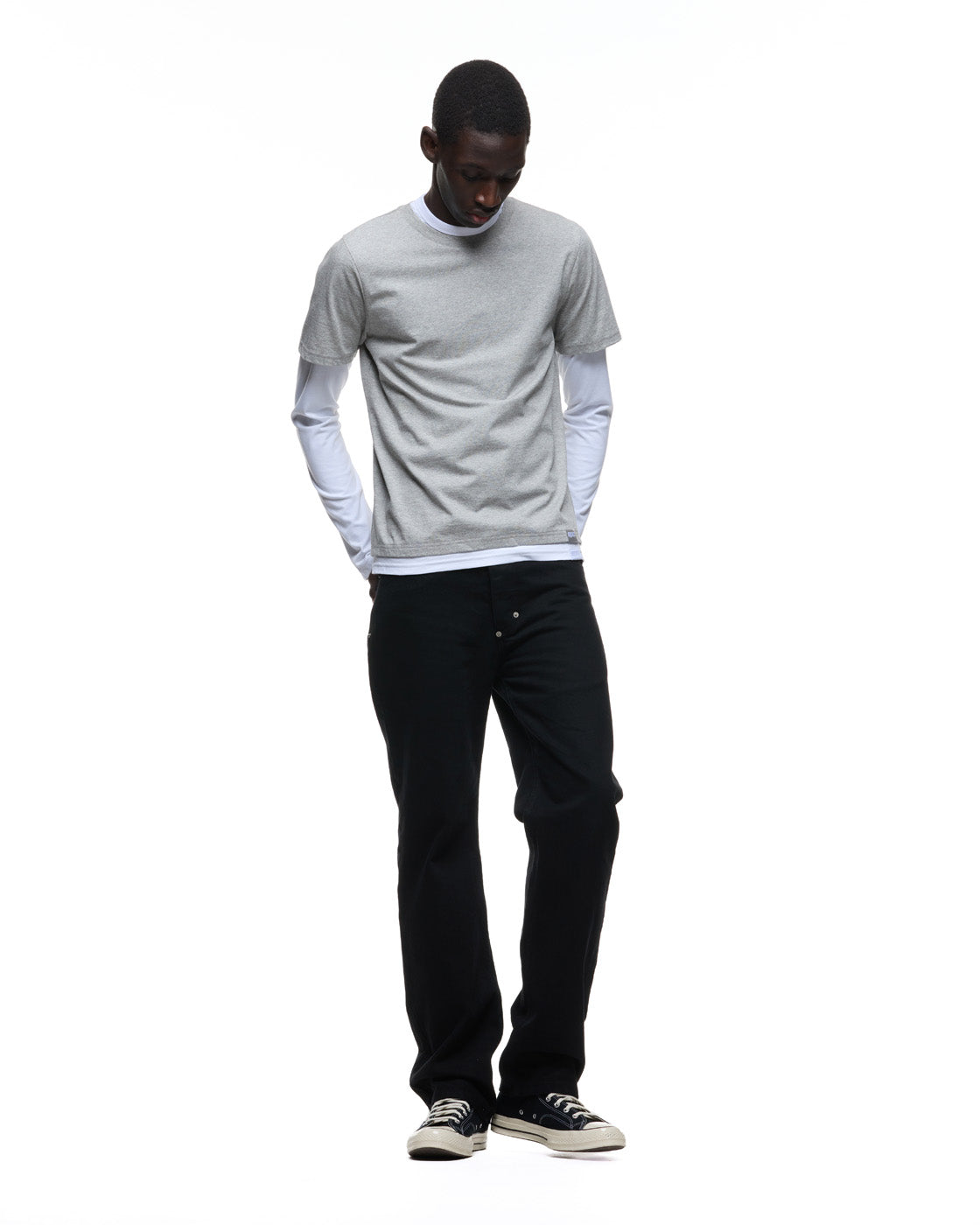 6PM+ DOUBLE LAYER LONGSLEEVE MID GREY MELANGE /WHITE