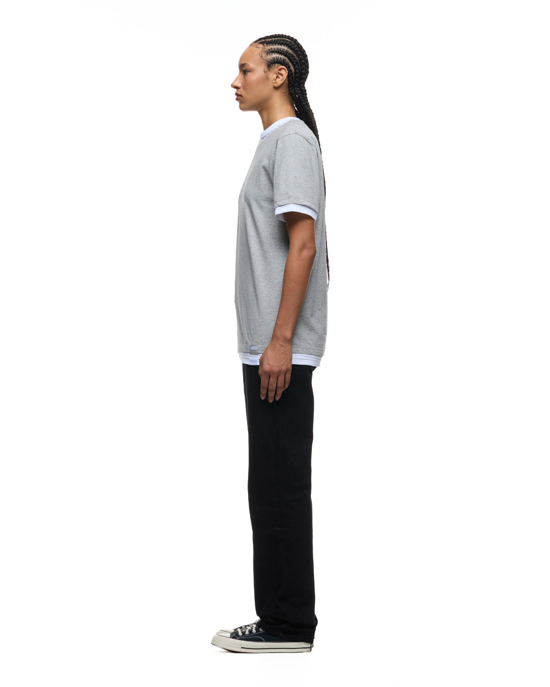 6PM+ DOUBLE LAYER T-SHIRT MID GREY MELANGE /WHITE