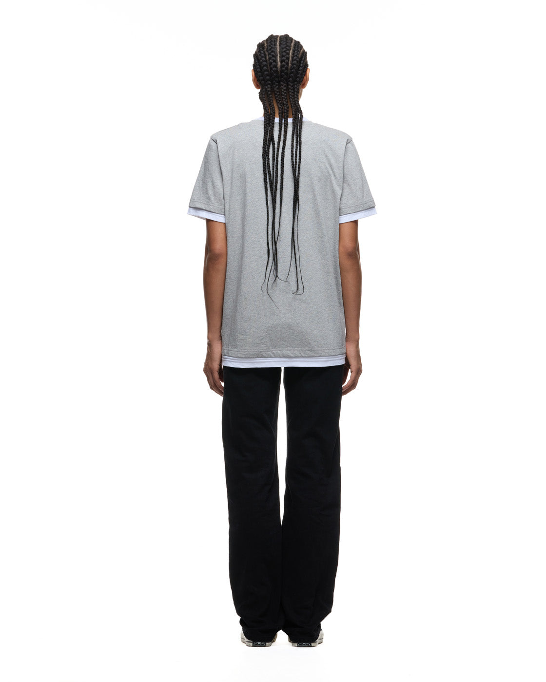 6PM+ DOUBLE LAYER T-SHIRT MID GREY MELANGE /WHITE