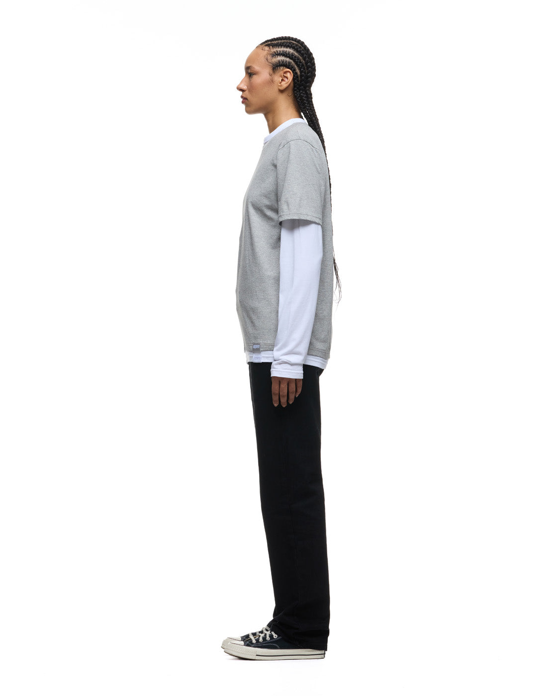 6PM+ DOUBLE LAYER LONGSLEEVE MID GREY MELANGE /WHITE