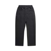 The 6PM X-TRA WIDE 5-POCKET JOGGER BLACK features a high-waisted, straight-leg fit with an elastic waistband, five pockets, and metal rivet details. Displayed laid flat on a white background.