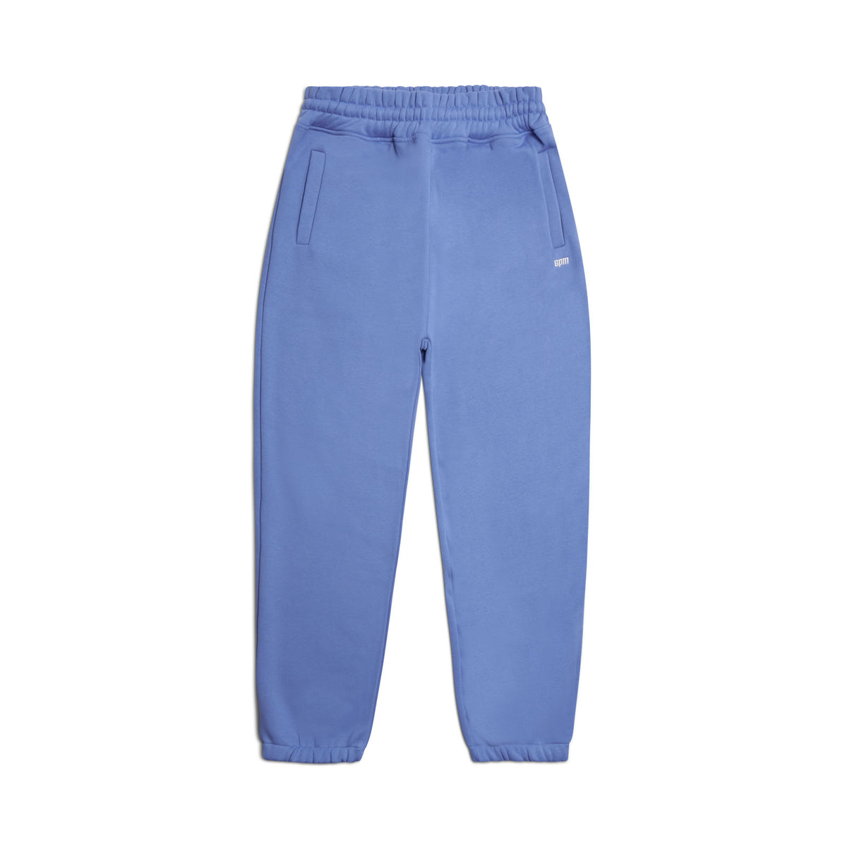 The 6PM CUFF JOGGER PERSIAN BLUE features a classic fit, elastic waistband, side pockets, and cuffed ankle openings, shown on a white background.