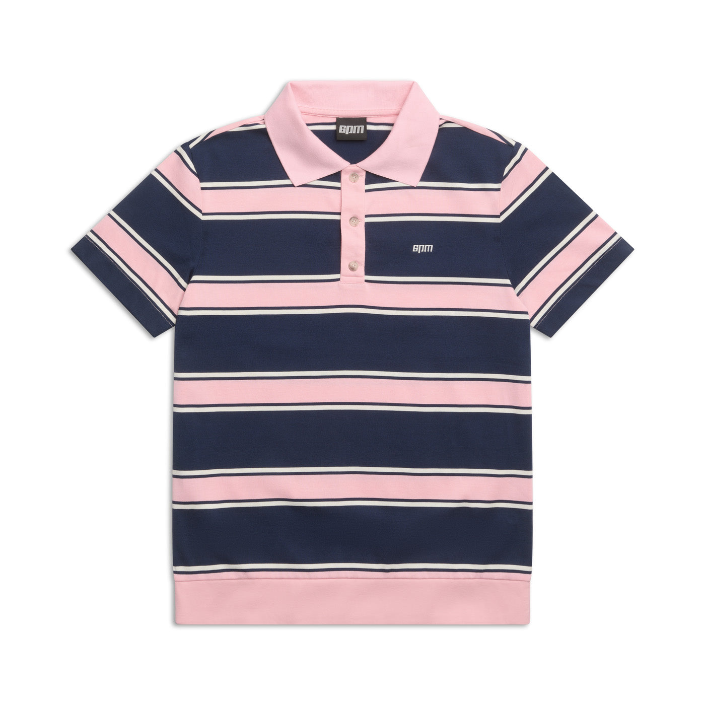 STRIPED JERSEY POLO INK NAVY / STRAWBERRY MILK