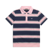 STRIPED JERSEY POLO INK NAVY / STRAWBERRY MILK