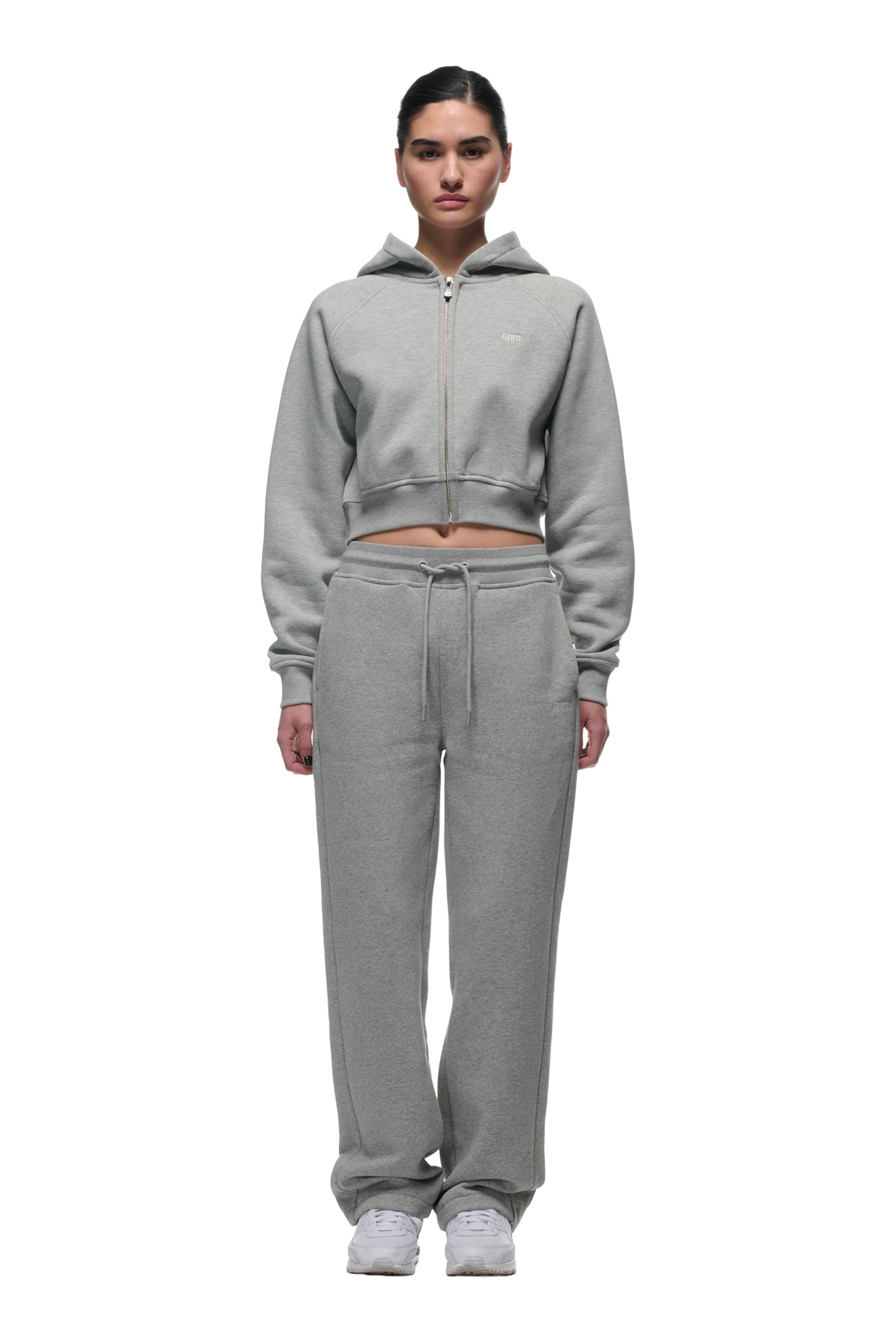 WMNS CROPPED ZIP HOODIE GREY MELANGE